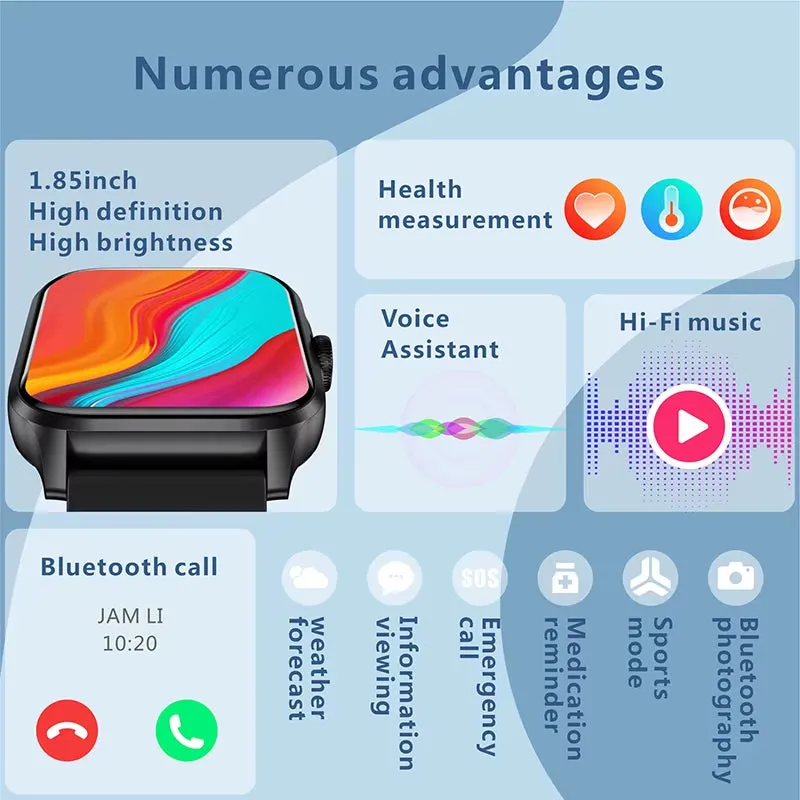 1.85” Bluetooth Calling, Blood Oxygen & Heart Rate Monitor, 100  Sports Modes, IP68 Waterproof Fitness Tracker