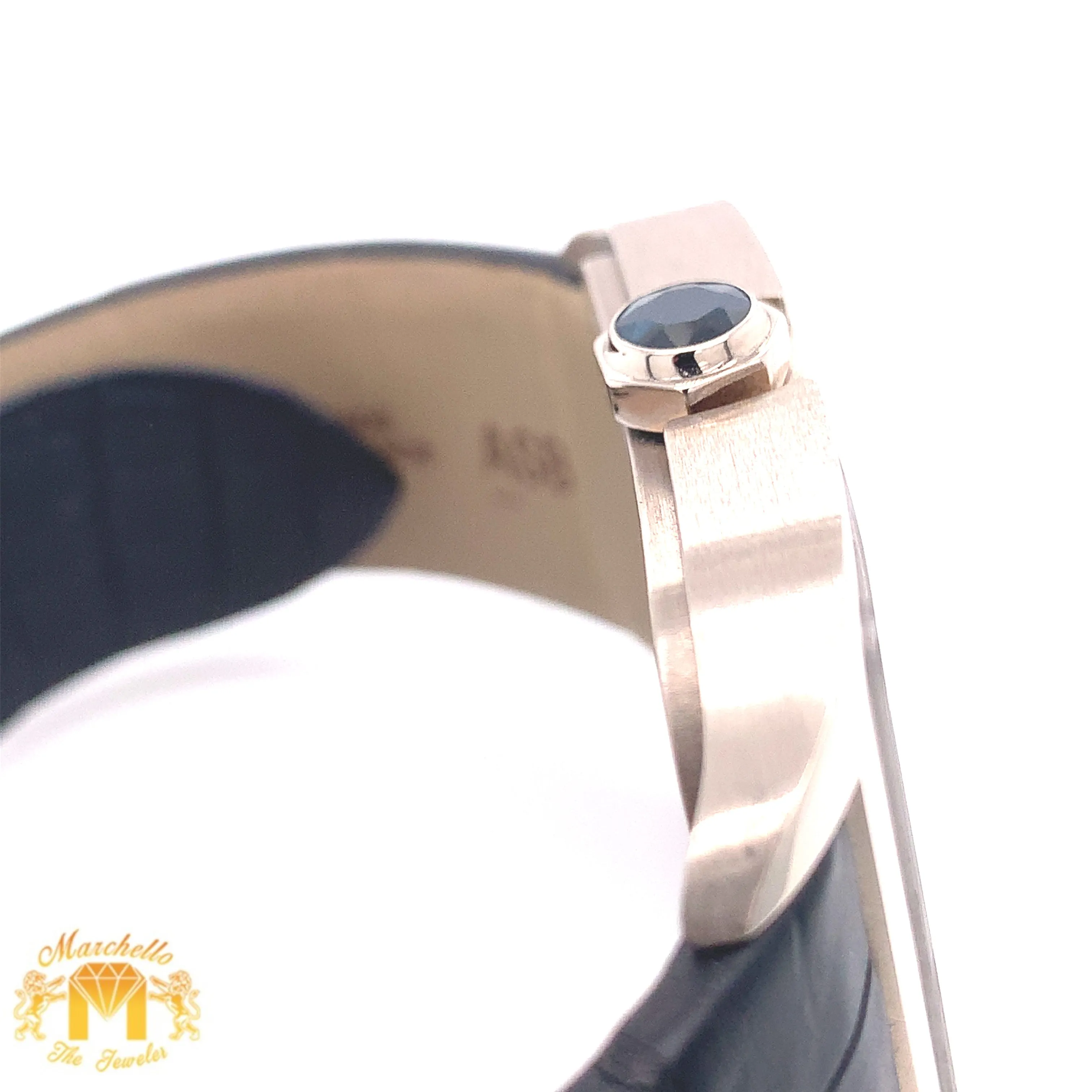 18k White Gold Mens Large Cartier Santos-Dumont Skeleton Watch with Black Leather Band
