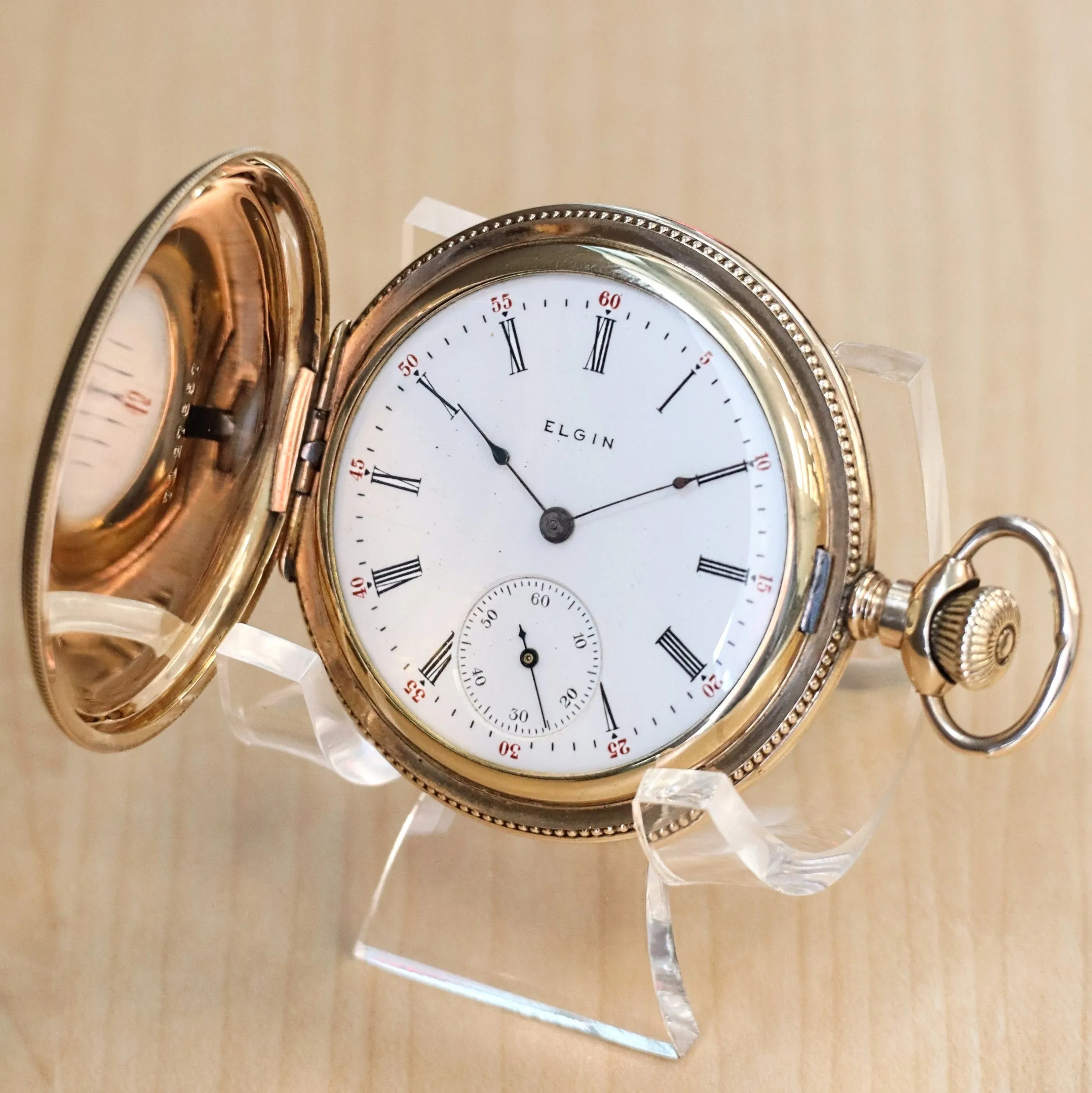 1905 ELGIN Dress Pocket Watch Hunter Case 6s Grade 289 7 Jewels Engraved Decorative Gold Filled Case