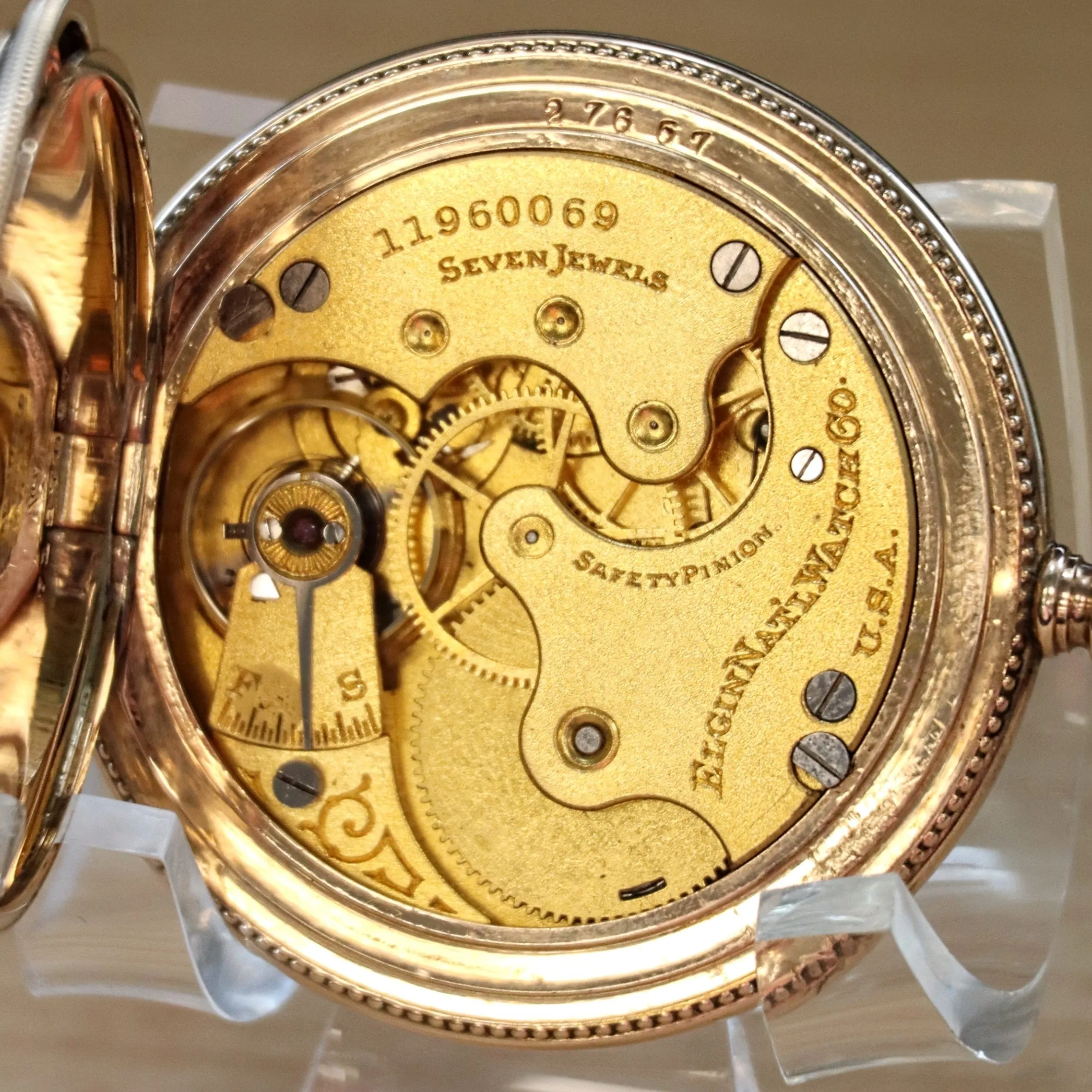 1905 ELGIN Dress Pocket Watch Hunter Case 6s Grade 289 7 Jewels Engraved Decorative Gold Filled Case