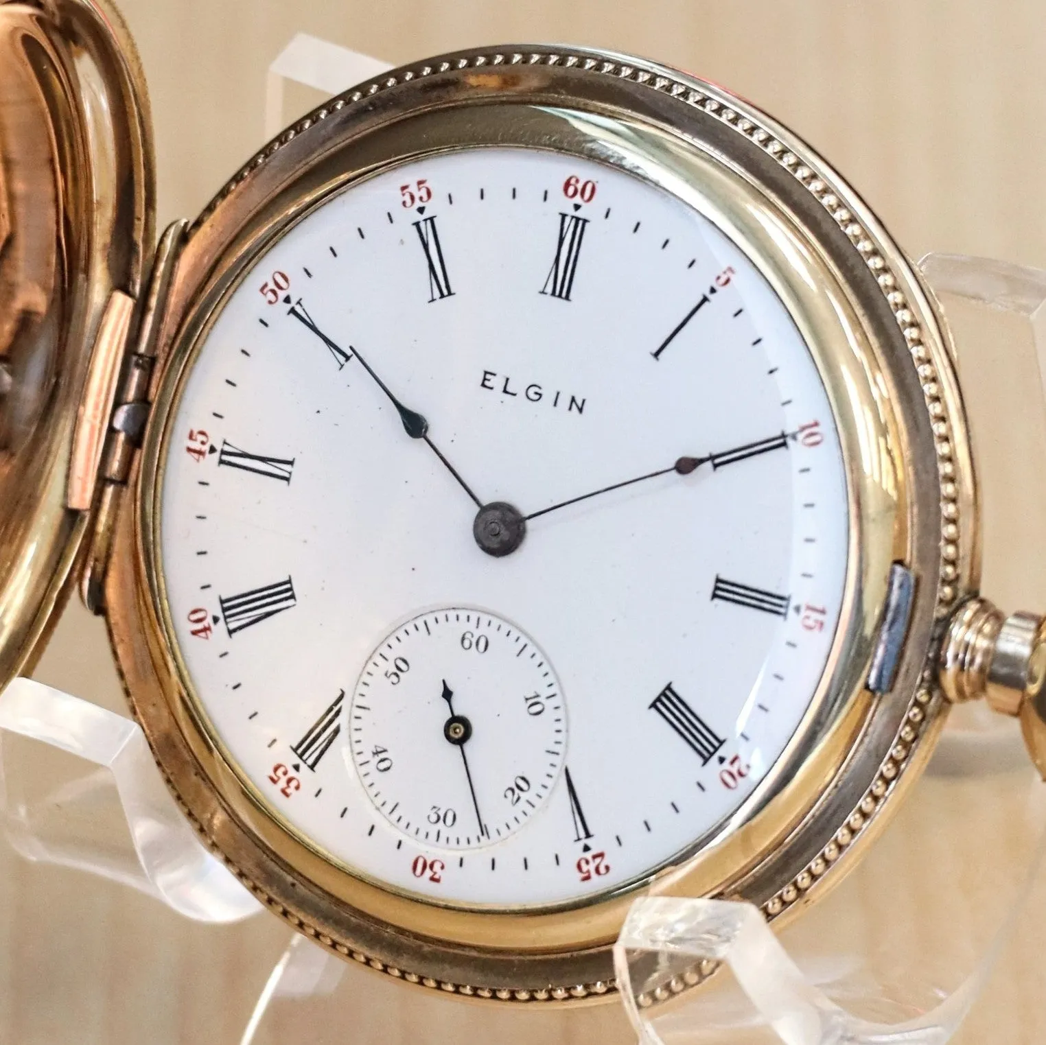1905 ELGIN Dress Pocket Watch Hunter Case 6s Grade 289 7 Jewels Engraved Decorative Gold Filled Case