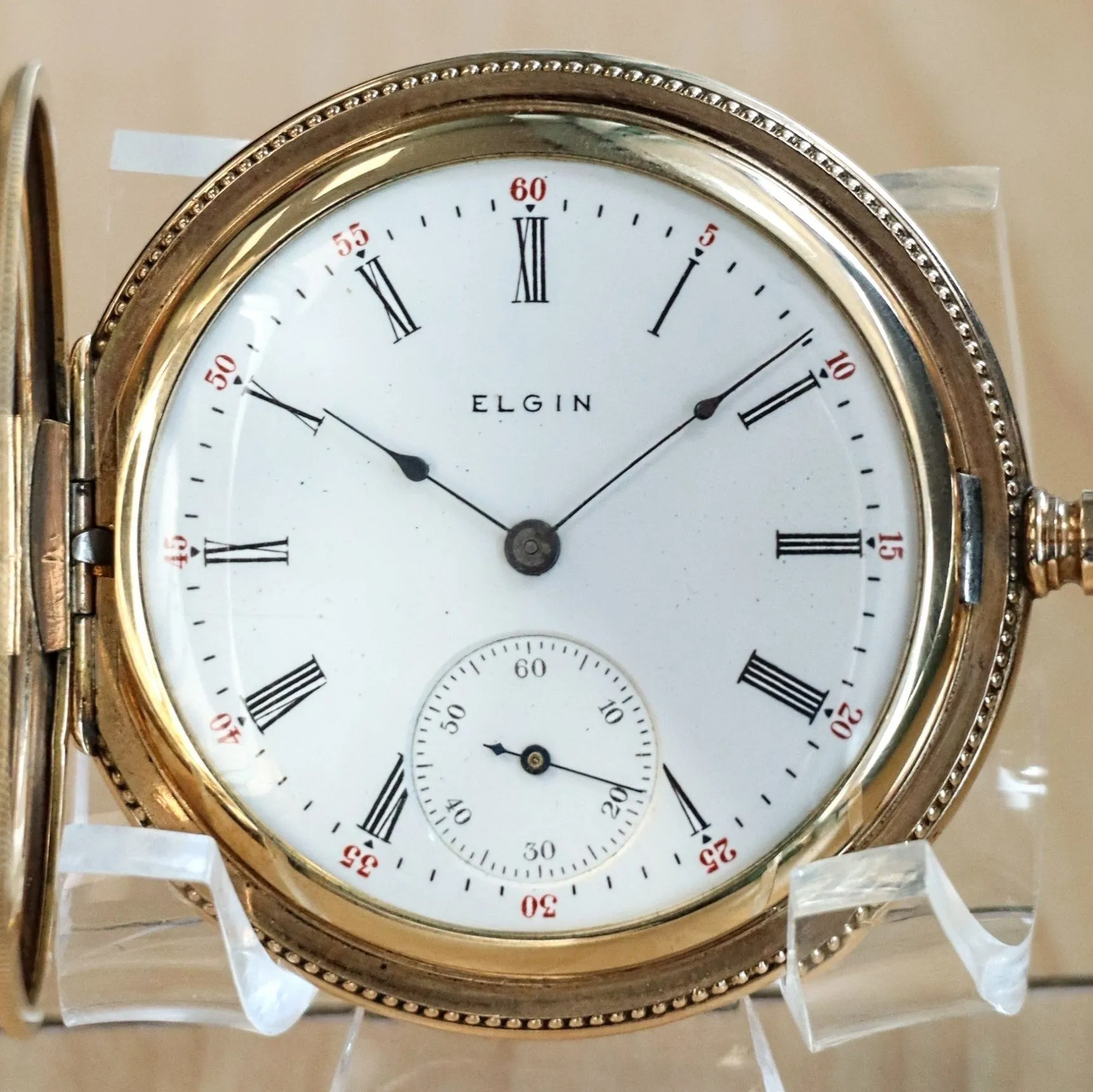1905 ELGIN Dress Pocket Watch Hunter Case 6s Grade 289 7 Jewels Engraved Decorative Gold Filled Case