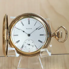 1905 ELGIN Dress Pocket Watch Hunter Case 6s Grade 289 7 Jewels Engraved Decorative Gold Filled Case