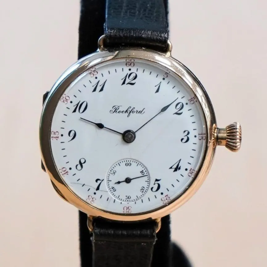 1907 ROCKFORD Trench Watch 0s Grade 180 7 Jewels 14K G.F. Case w/Diamond - RARE