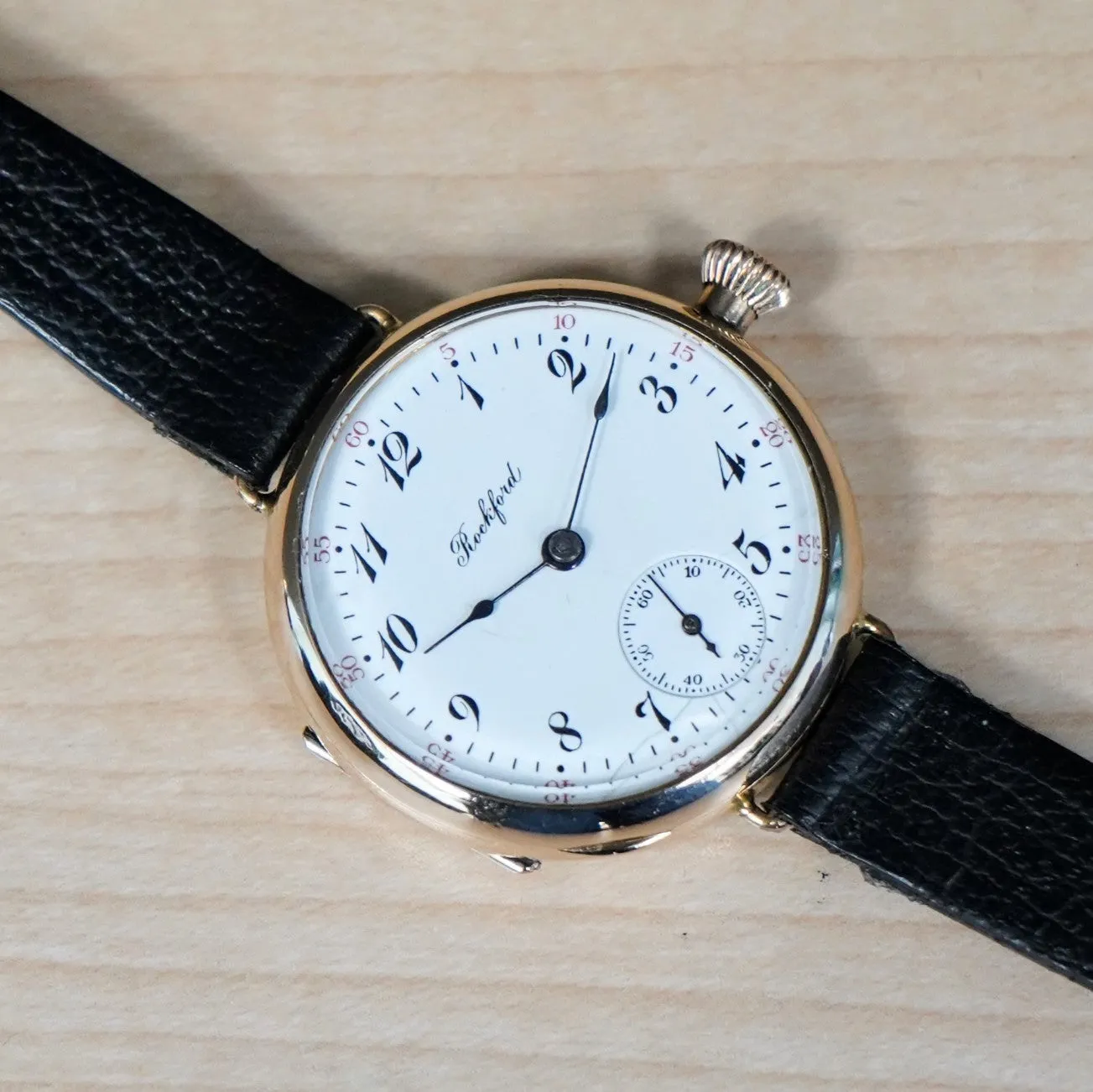 1907 ROCKFORD Trench Watch 0s Grade 180 7 Jewels 14K G.F. Case w/Diamond - RARE