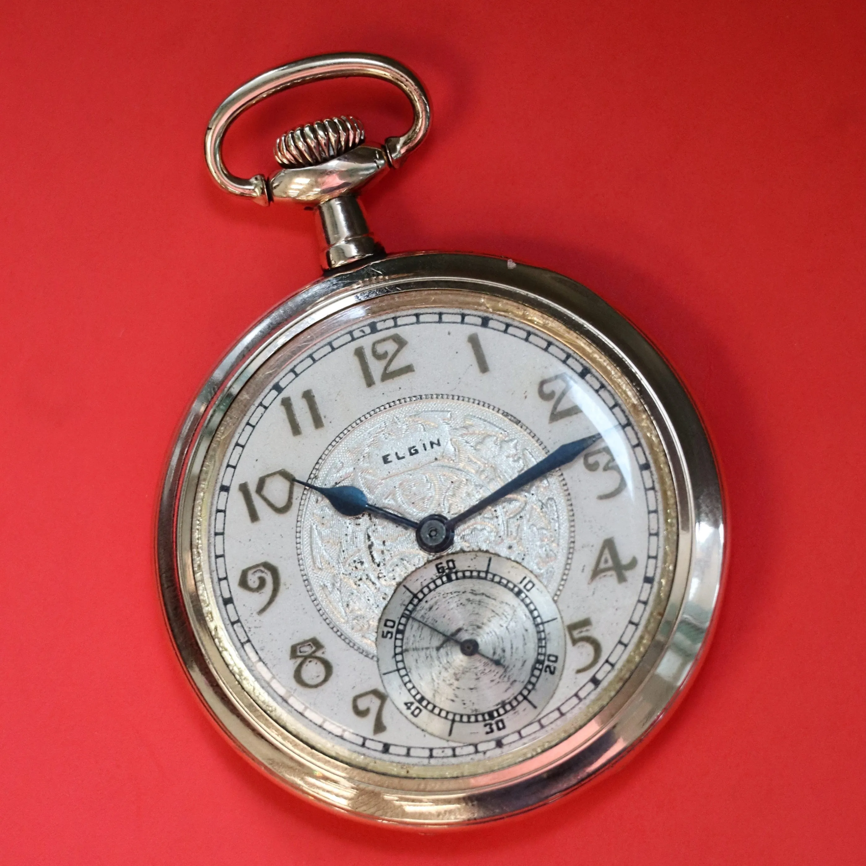 1915 ELGIN Dress Pocket Watch Openface 12s 17 Jewels Grade 345 Decorative Dial Yellow G.F. Case