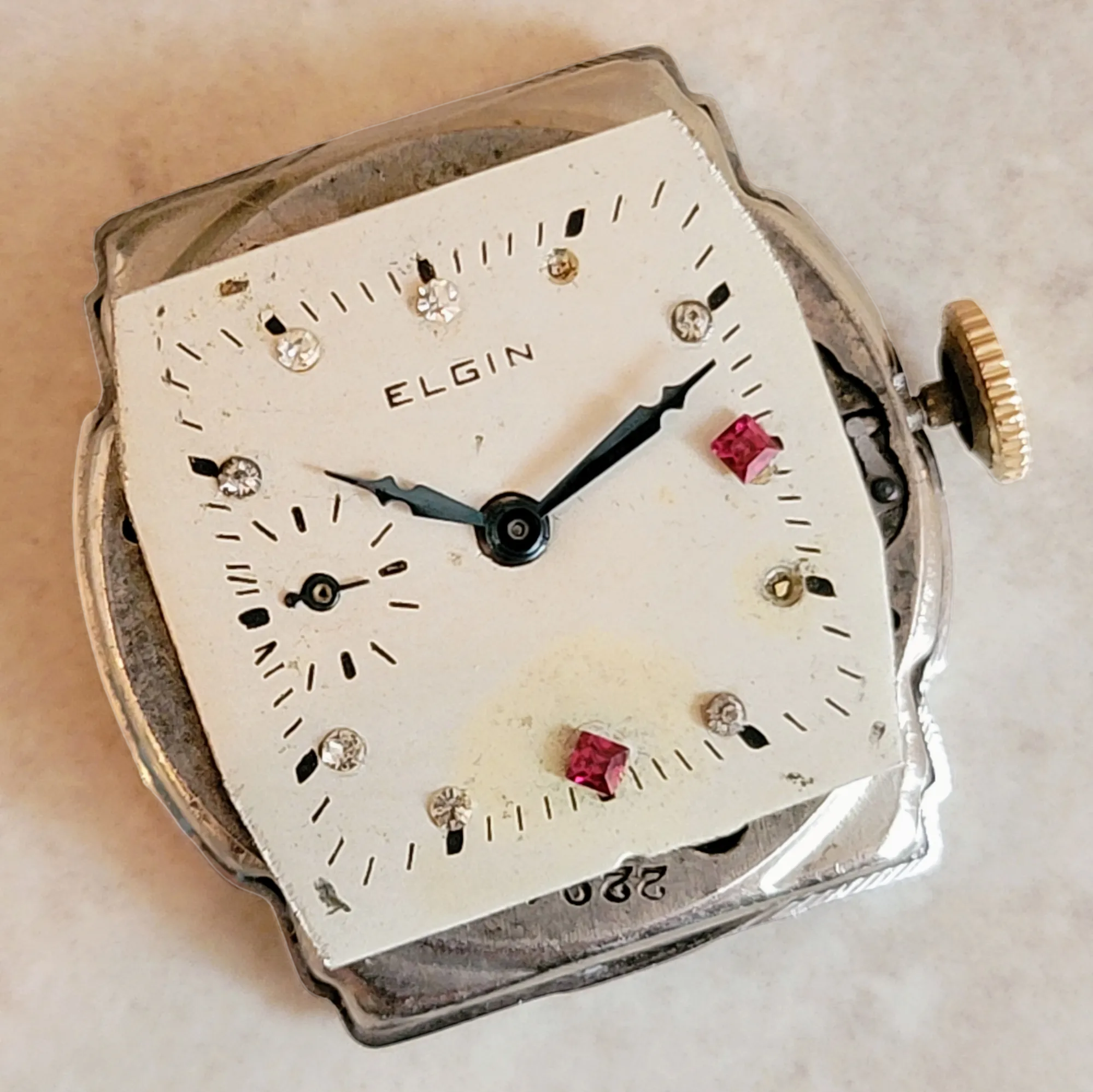 1920 ELGIN Watch Diamond & Ruby Dial Wristwatch Grade 431 U.S.A.