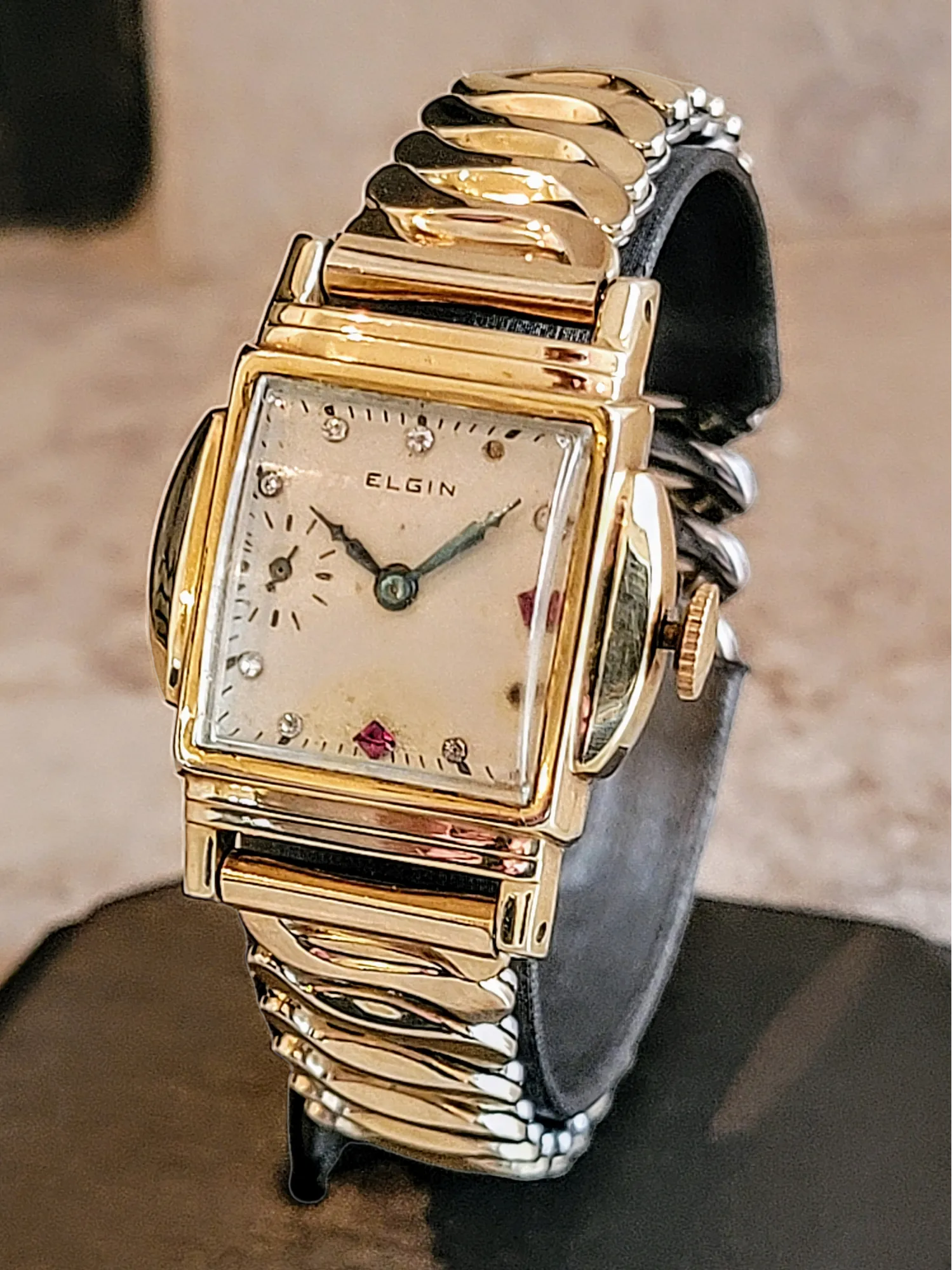 1920 ELGIN Watch Diamond & Ruby Dial Wristwatch Grade 431 U.S.A.