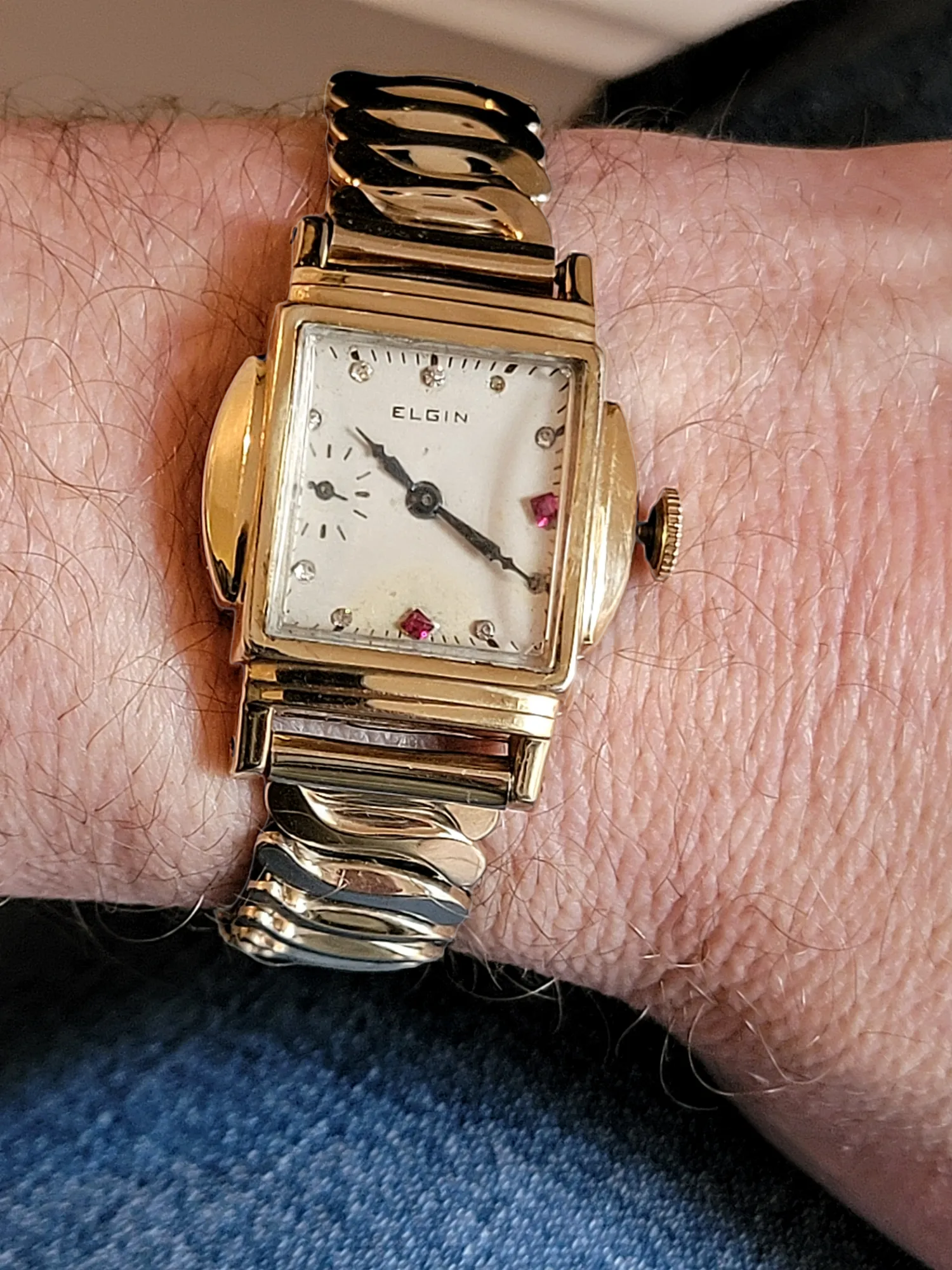 1920 ELGIN Watch Diamond & Ruby Dial Wristwatch Grade 431 U.S.A.