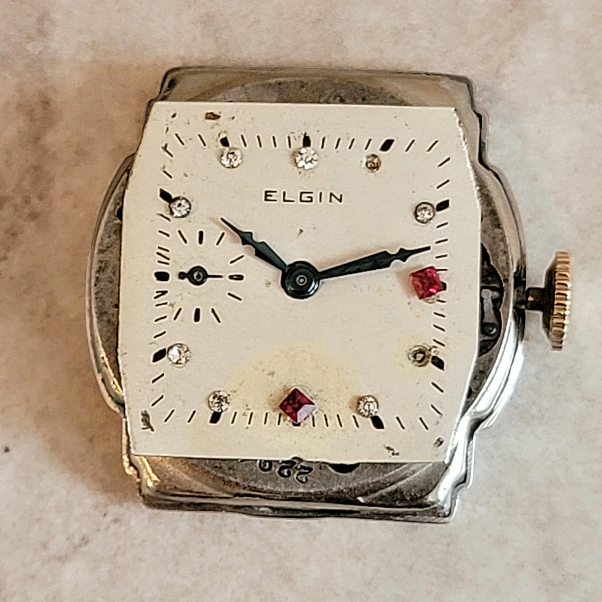 1920 ELGIN Watch Diamond & Ruby Dial Wristwatch Grade 431 U.S.A.