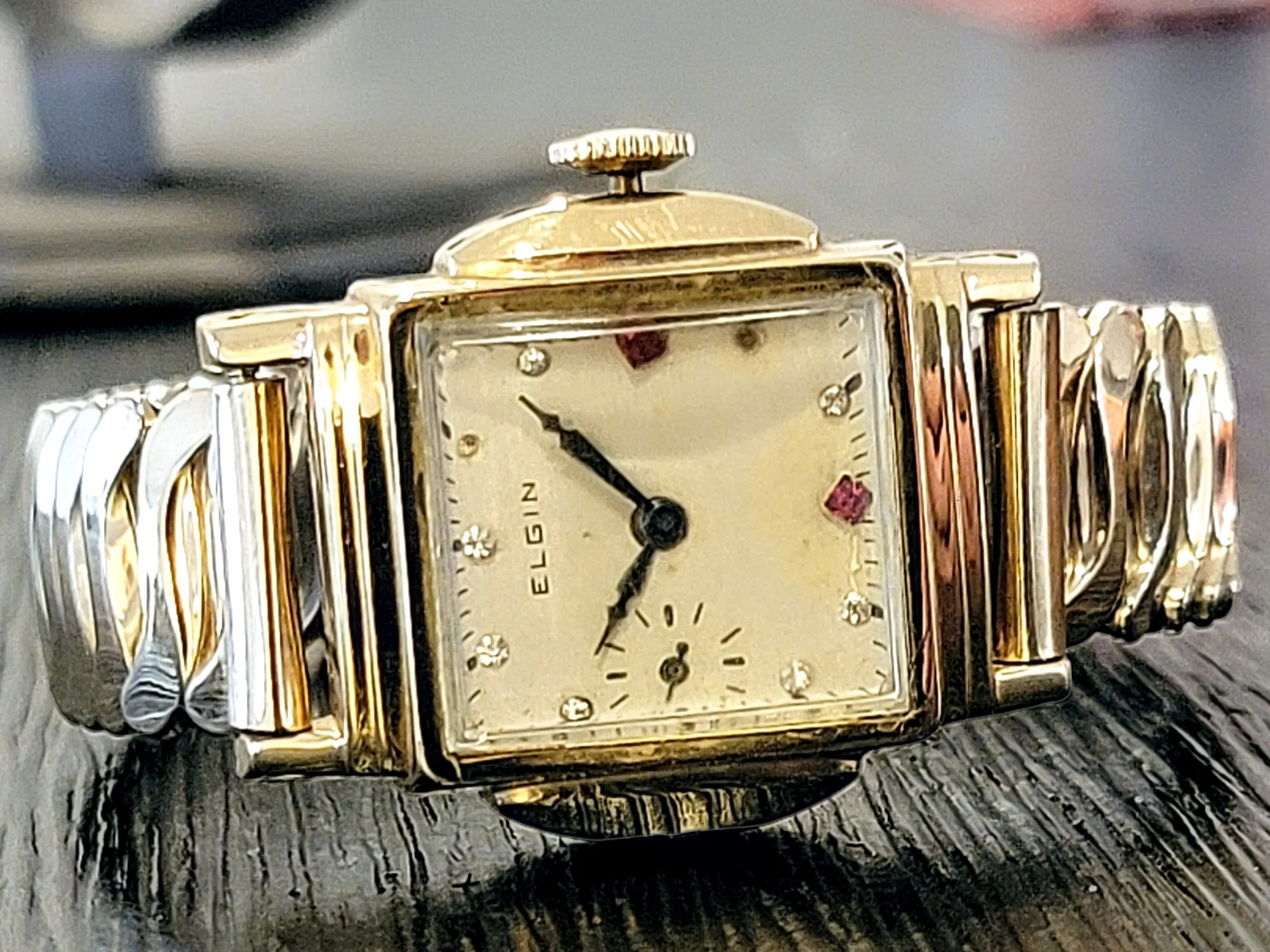 1920 ELGIN Watch Diamond & Ruby Dial Wristwatch Grade 431 U.S.A.