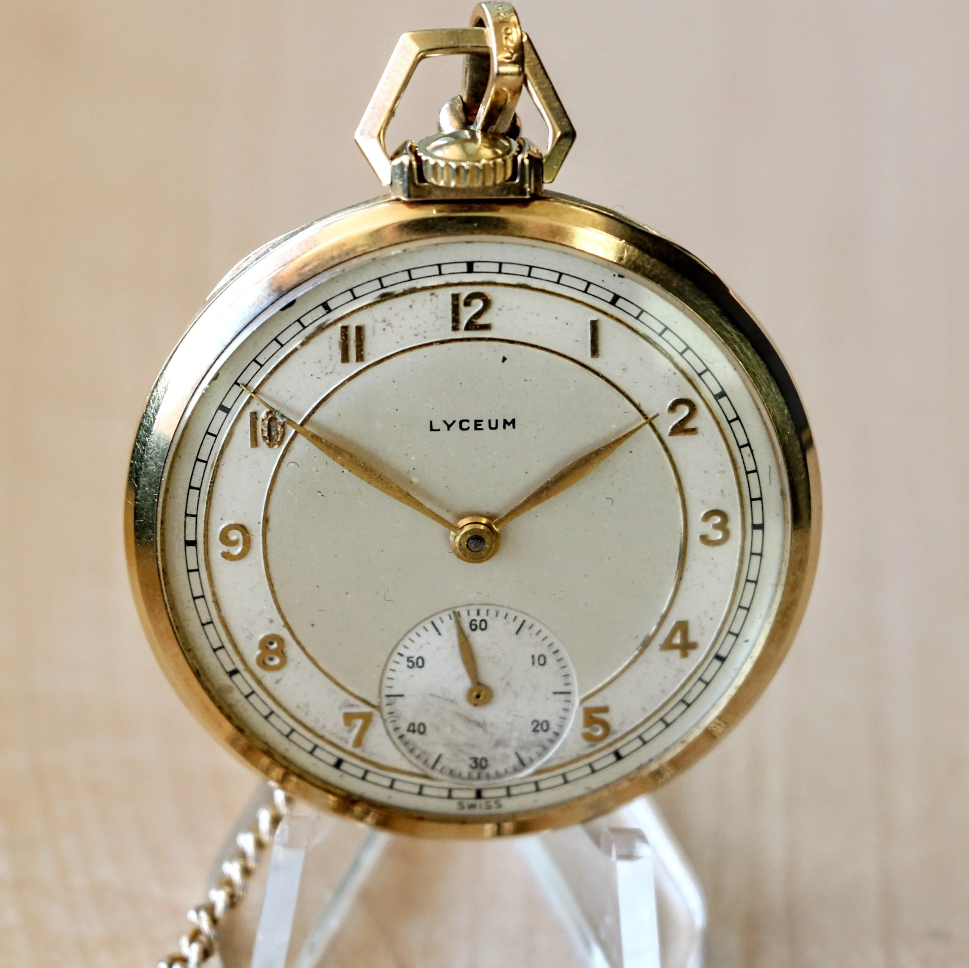 1940s LYCEUM Pocket Watch 17 Jewels 14K GOLD Vintage Swiss Made Watch