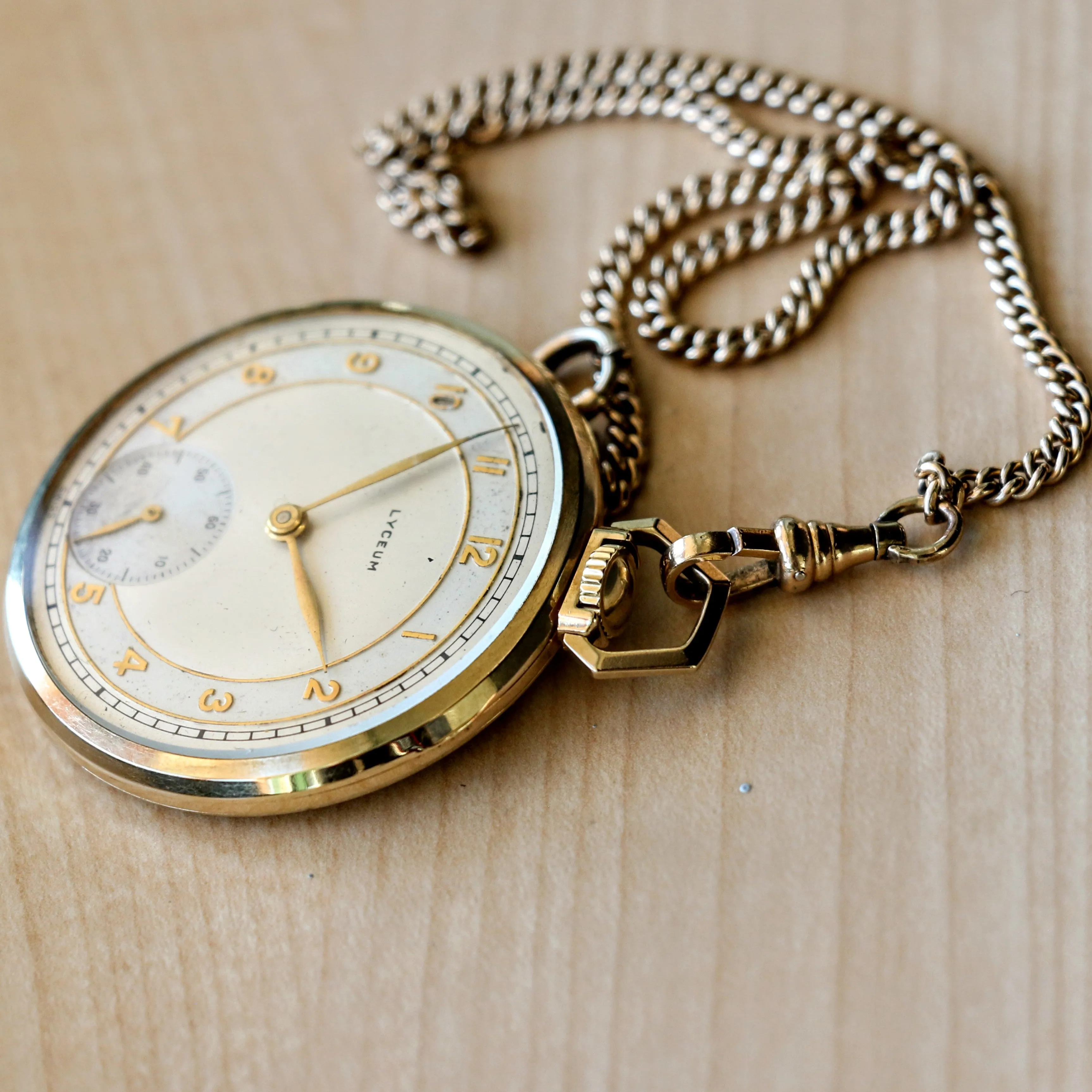 1940s LYCEUM Pocket Watch 17 Jewels 14K GOLD Vintage Swiss Made Watch