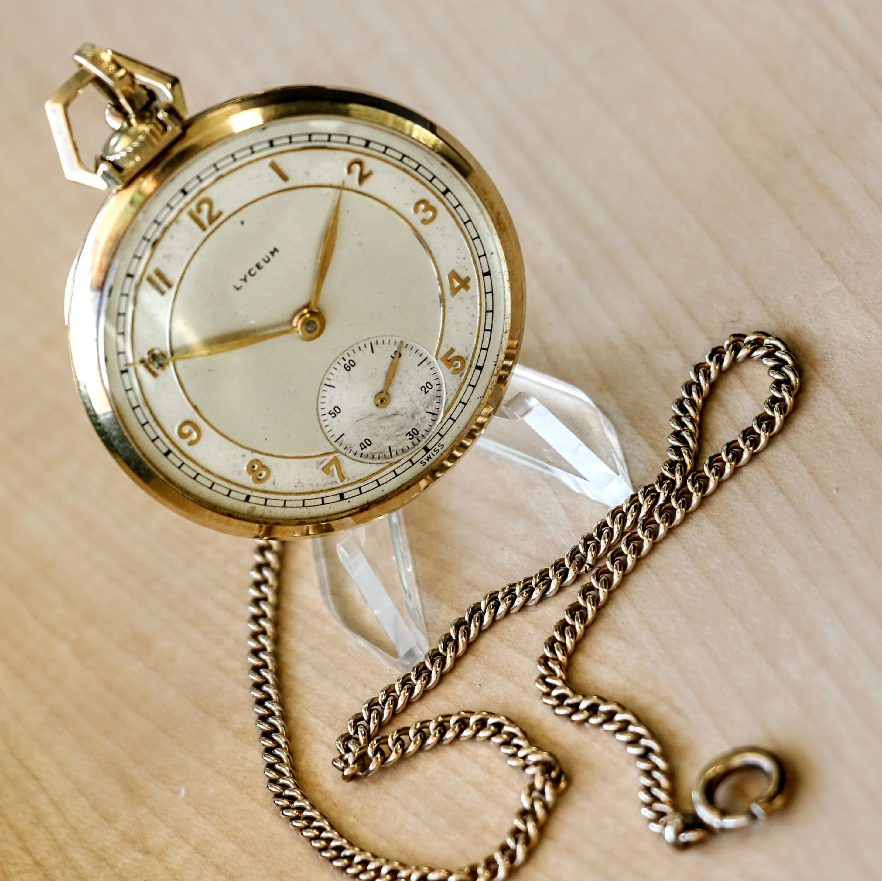 1940s LYCEUM Pocket Watch 17 Jewels 14K GOLD Vintage Swiss Made Watch