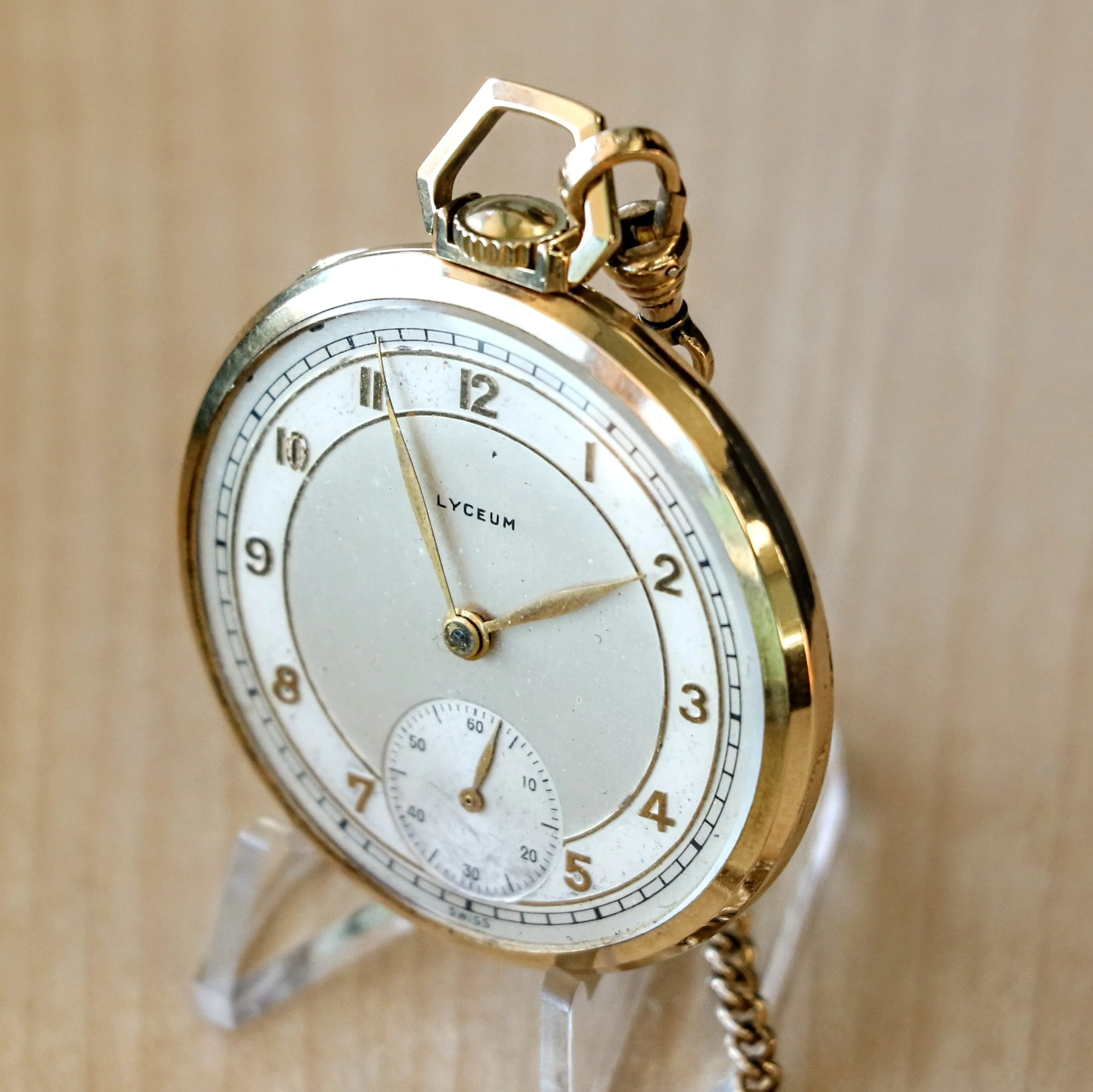 1940s LYCEUM Pocket Watch 17 Jewels 14K GOLD Vintage Swiss Made Watch