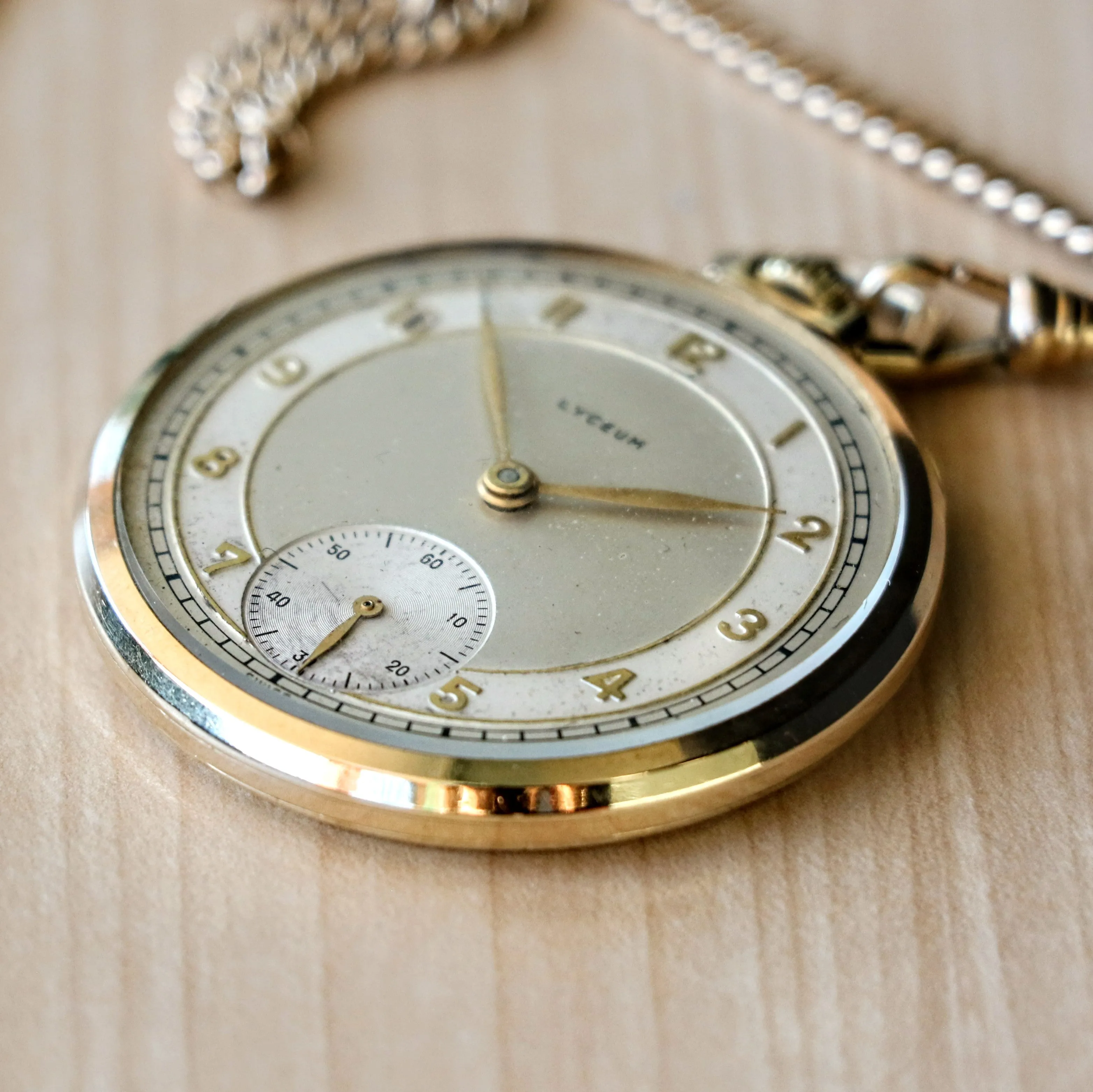 1940s LYCEUM Pocket Watch 17 Jewels 14K GOLD Vintage Swiss Made Watch