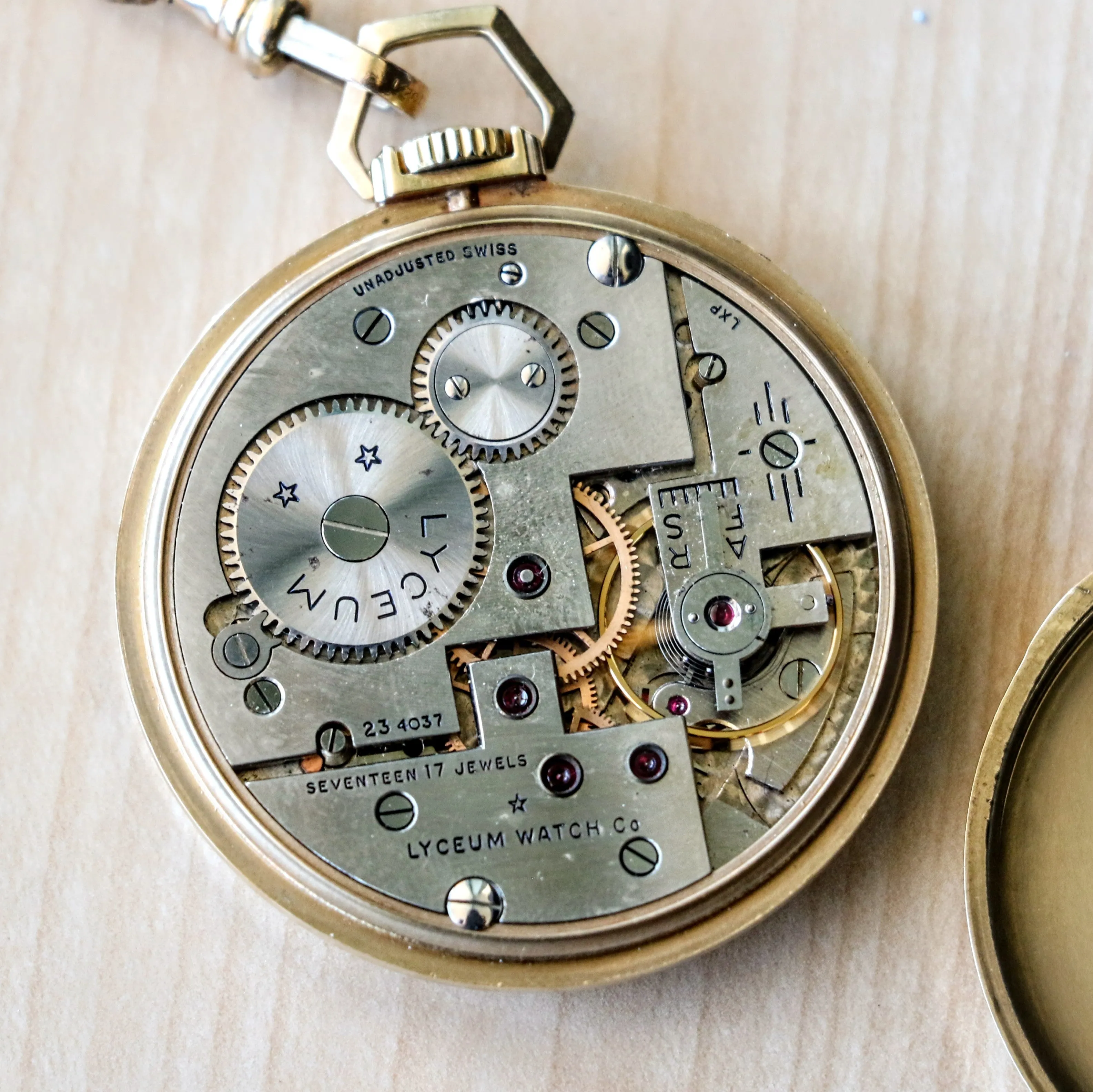 1940s LYCEUM Pocket Watch 17 Jewels 14K GOLD Vintage Swiss Made Watch