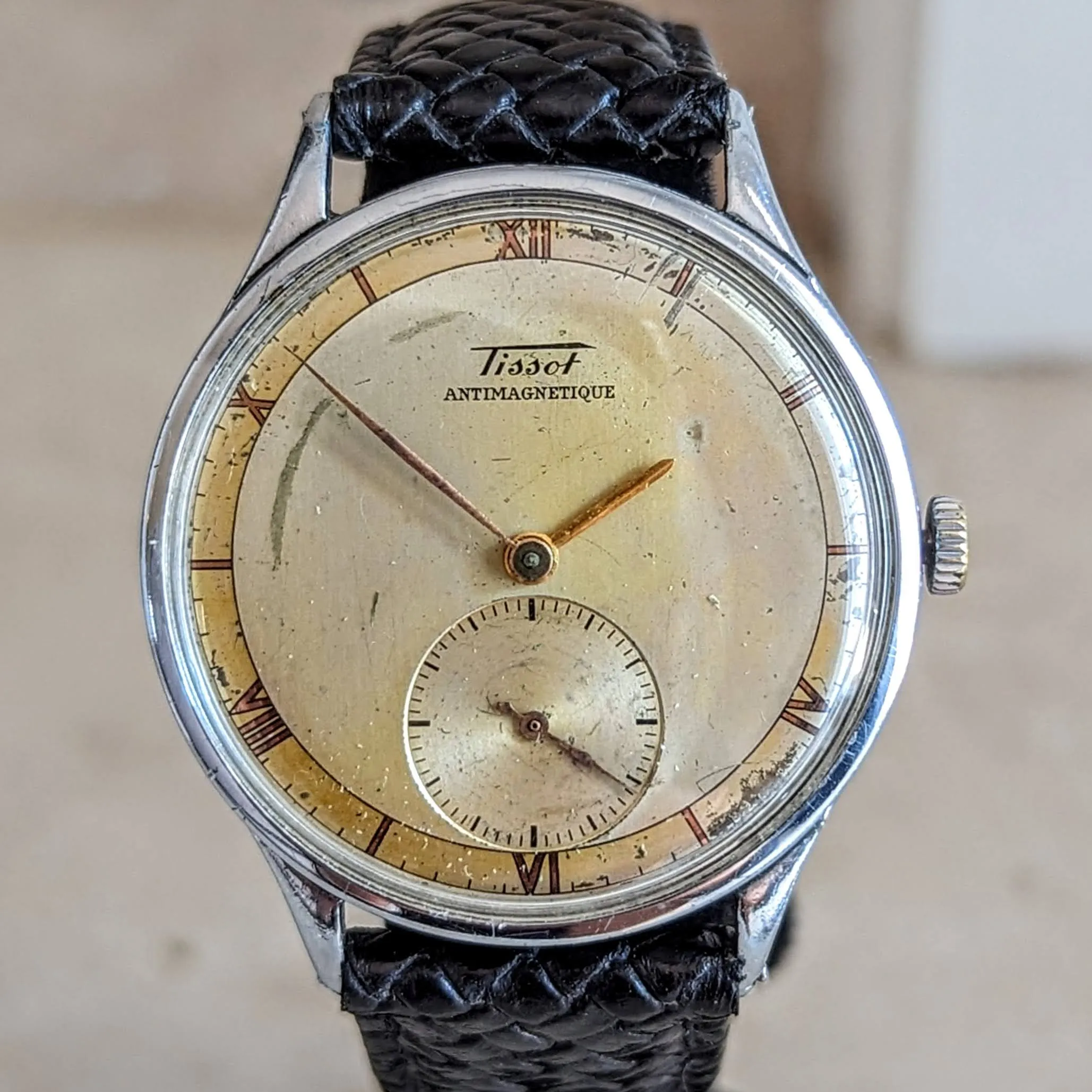 1943 TISSOT Antimagnetique Wristwatch Jumbo Case 35mm Swiss Watch