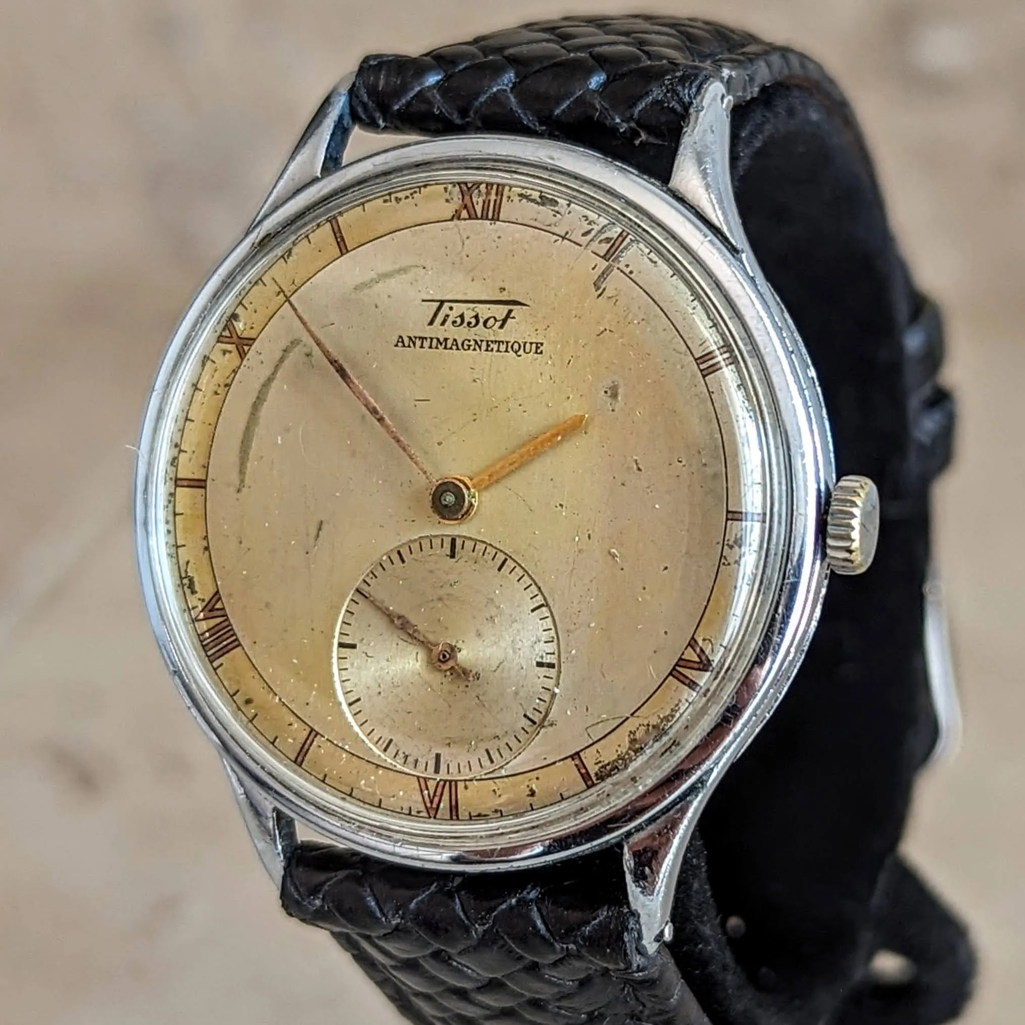 1943 TISSOT Antimagnetique Wristwatch Jumbo Case 35mm Swiss Watch