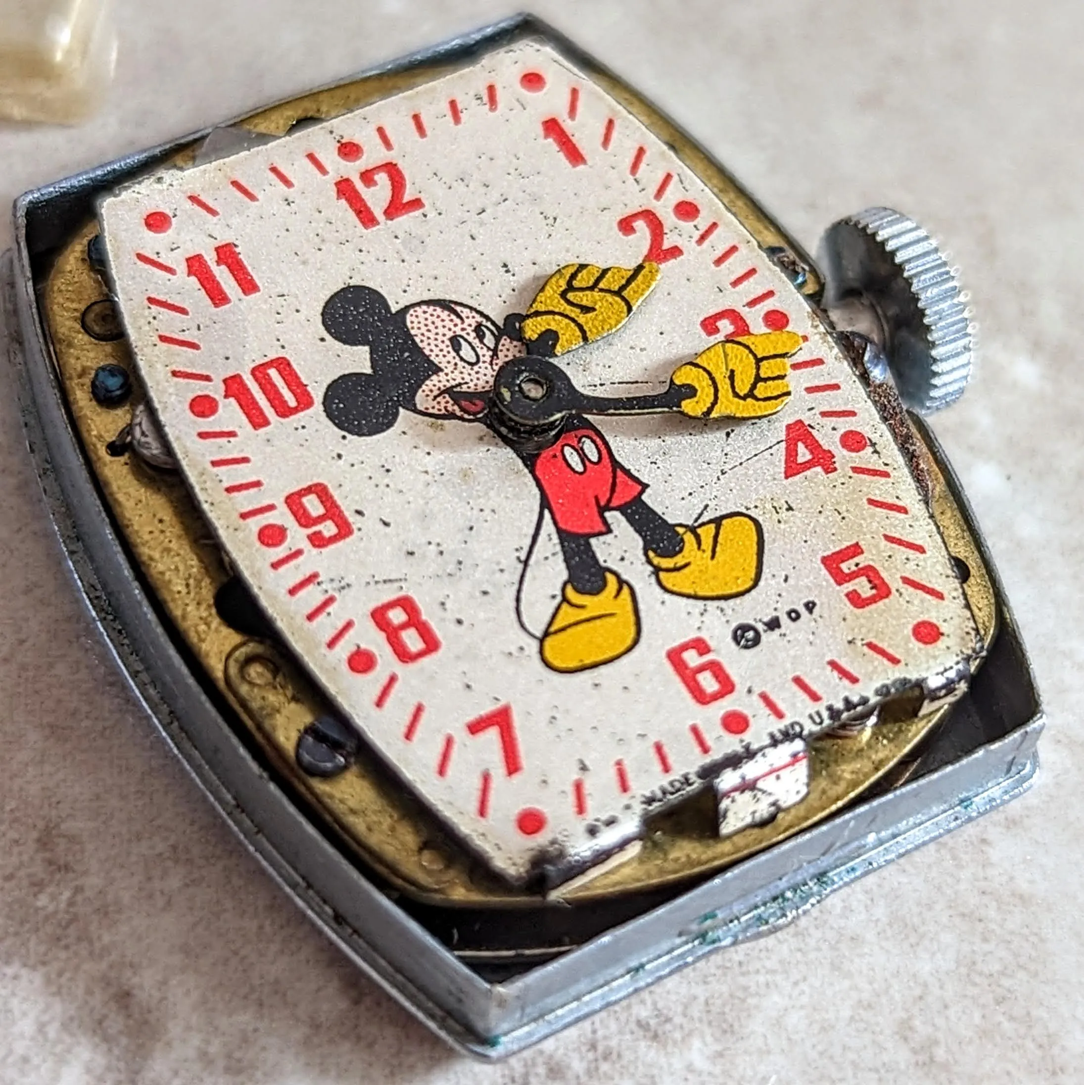 1948 MICKEY MOUSE Watch by Ingersoll – US Time Tank Case Original Red Strap