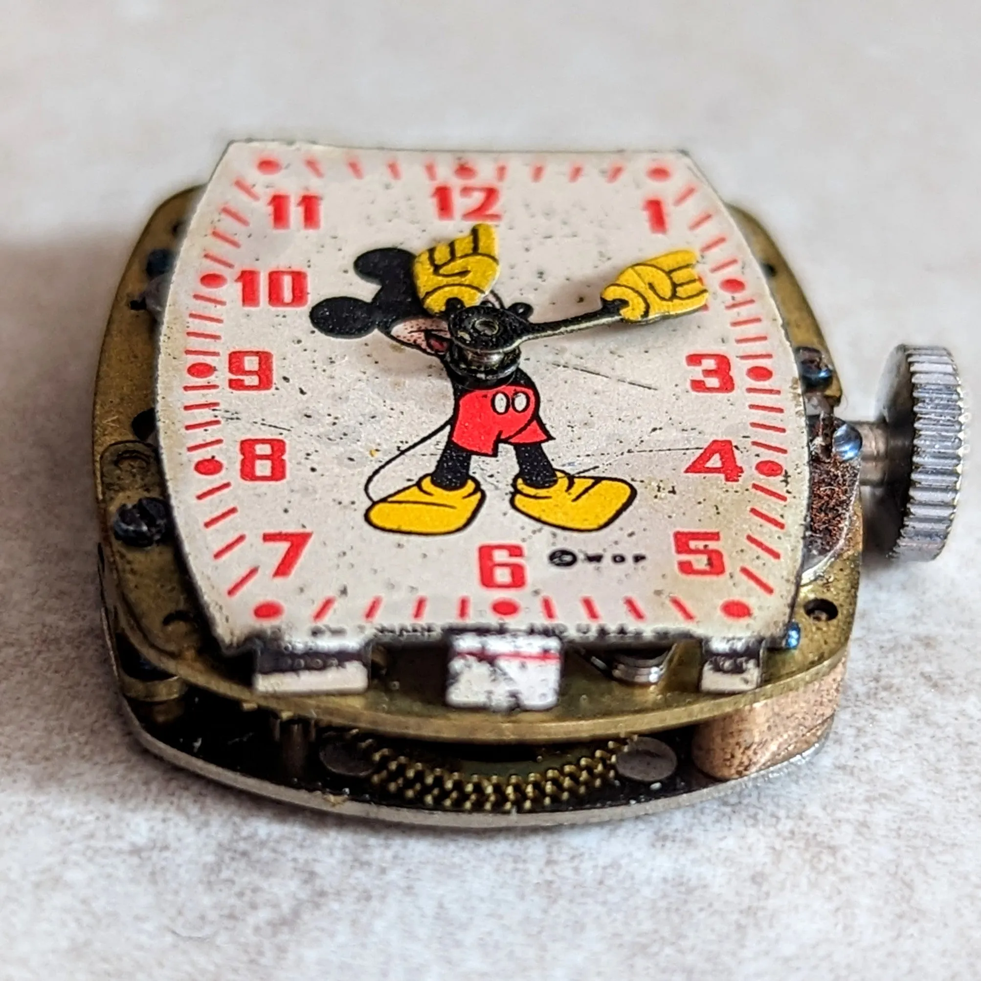 1948 MICKEY MOUSE Watch by Ingersoll – US Time Tank Case Original Red Strap