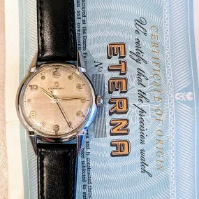 1950s ETERNA-MATIC Watch Vintage Automatic Wristwatch Fancy Lugs! - Box   Papers!