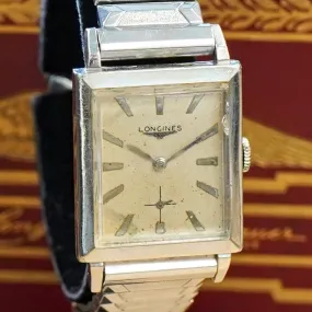 1960 LONGINES Watch 17 Jewels Cal. 370 Tank Case & Fancy Lugs Wristwatch - In Box!