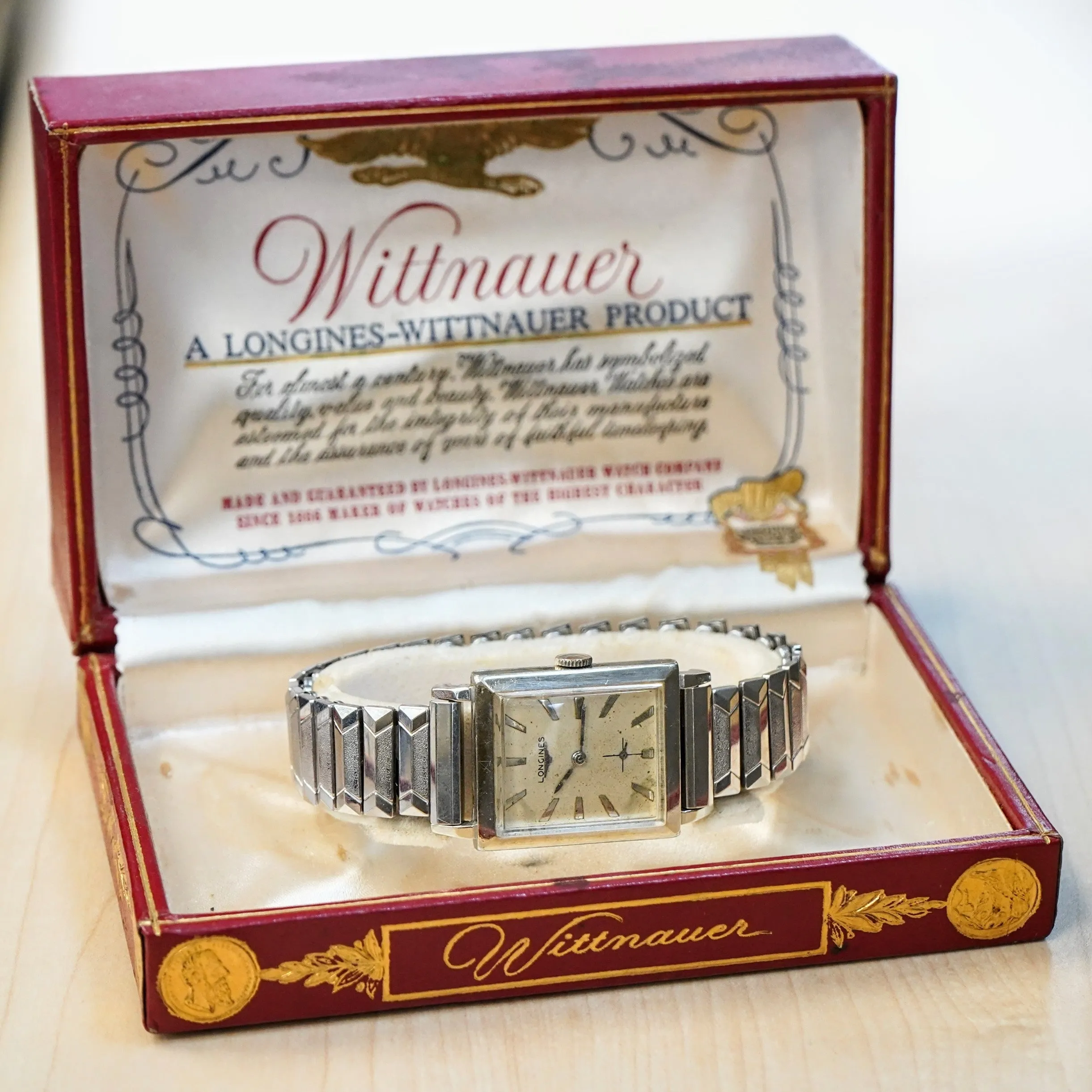 1960 LONGINES Watch 17 Jewels Cal. 370 Tank Case & Fancy Lugs Wristwatch - In Box!