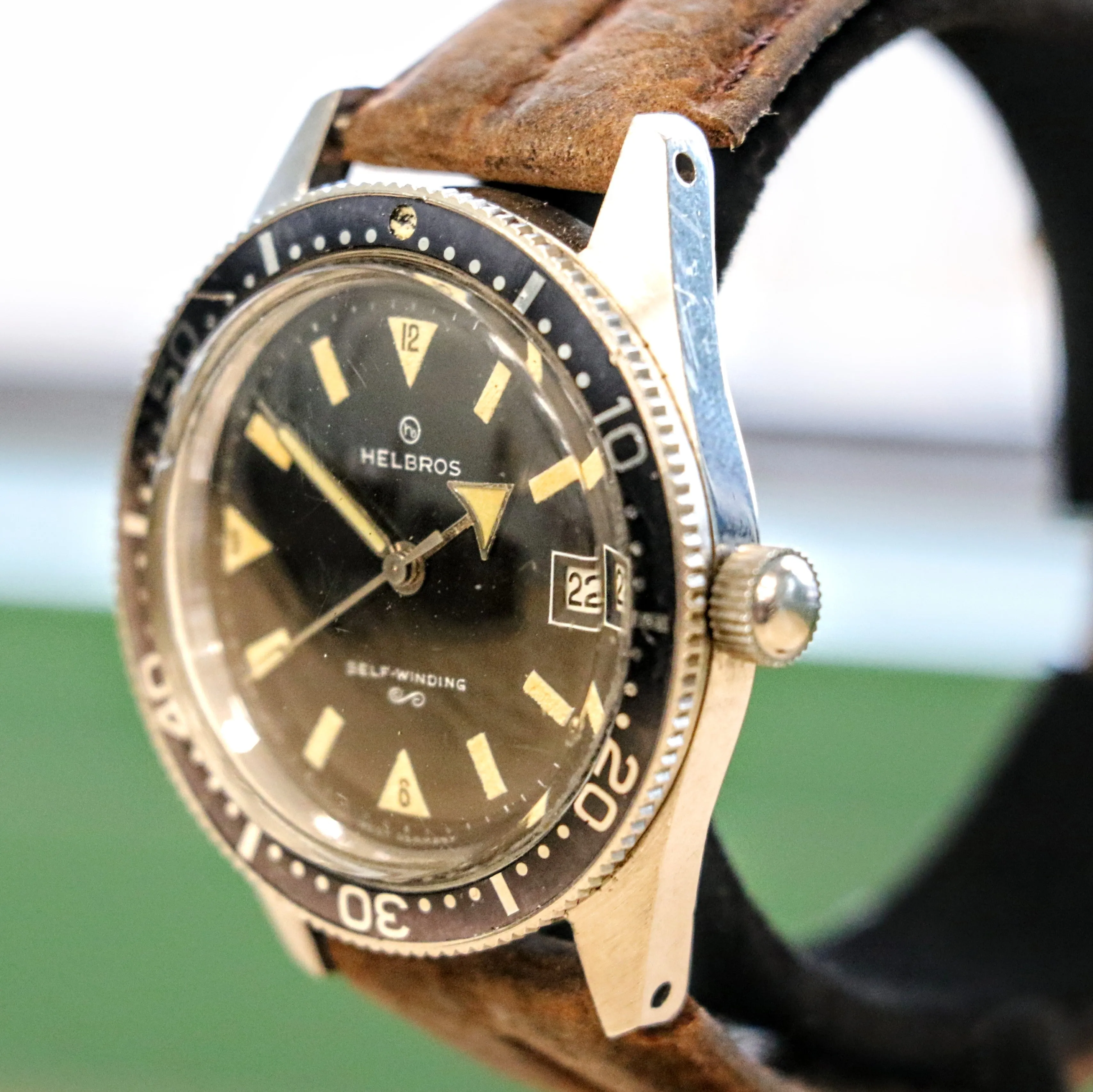 1960s HELBROS Invincible Skin Diver Automatic Wristwatch 17 Jewels Cal. PUW 1461 Germany Made