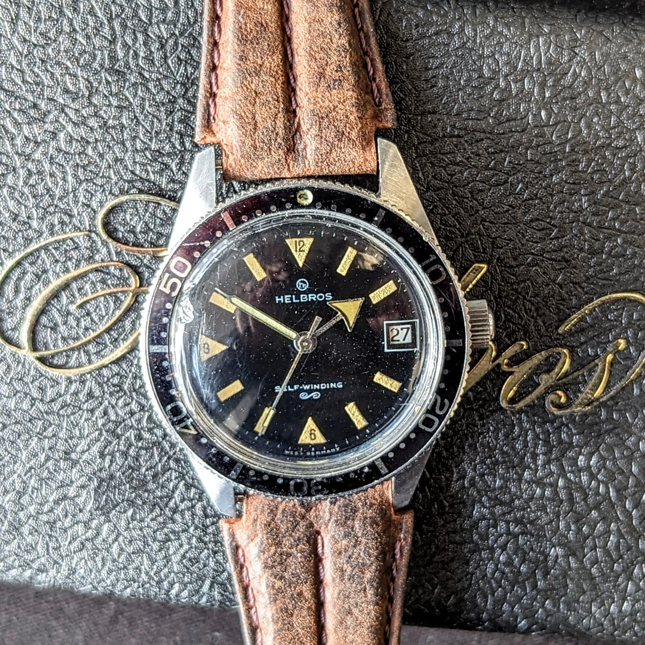 1960s HELBROS Invincible Skin Diver Automatic Wristwatch 17 Jewels Cal. PUW 1461 Germany Made