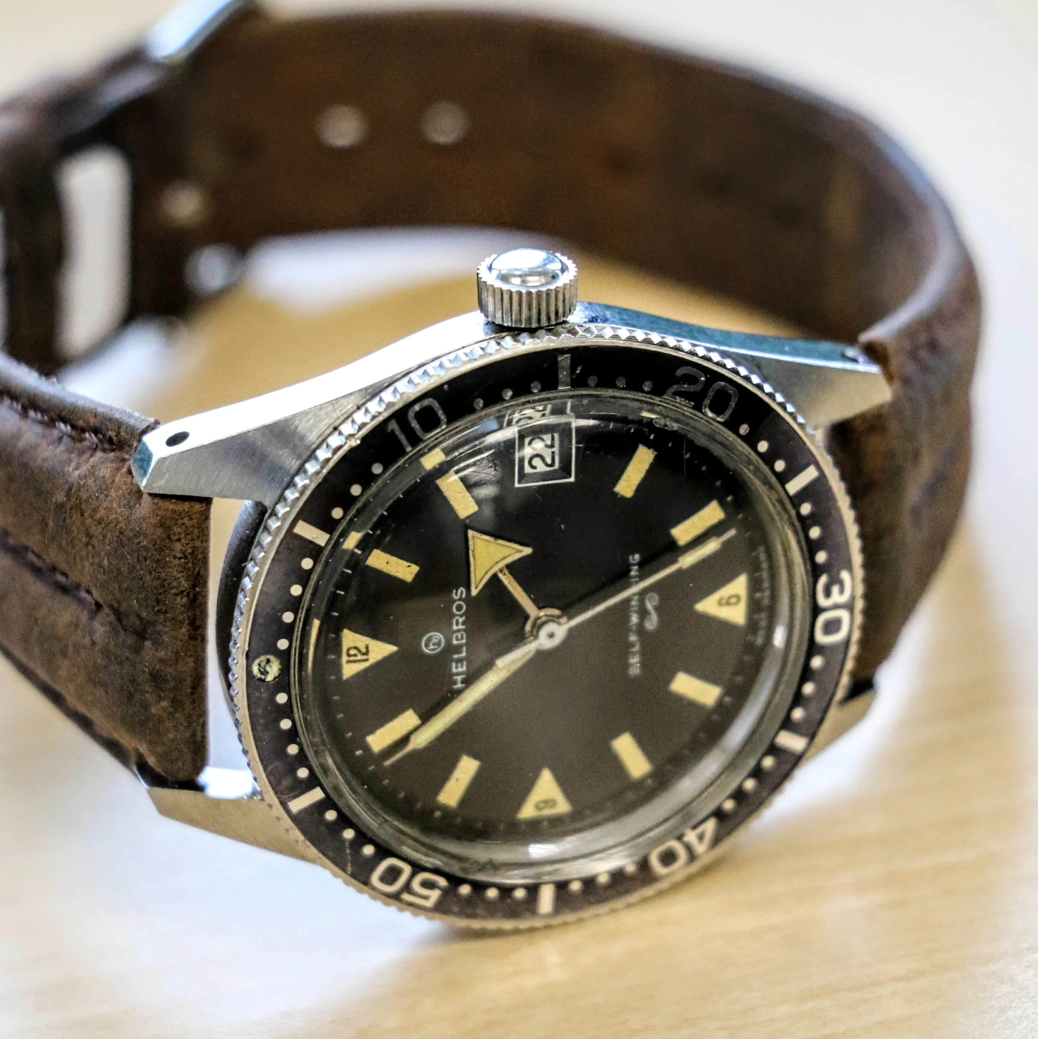 1960s HELBROS Invincible Skin Diver Automatic Wristwatch 17 Jewels Cal. PUW 1461 Germany Made