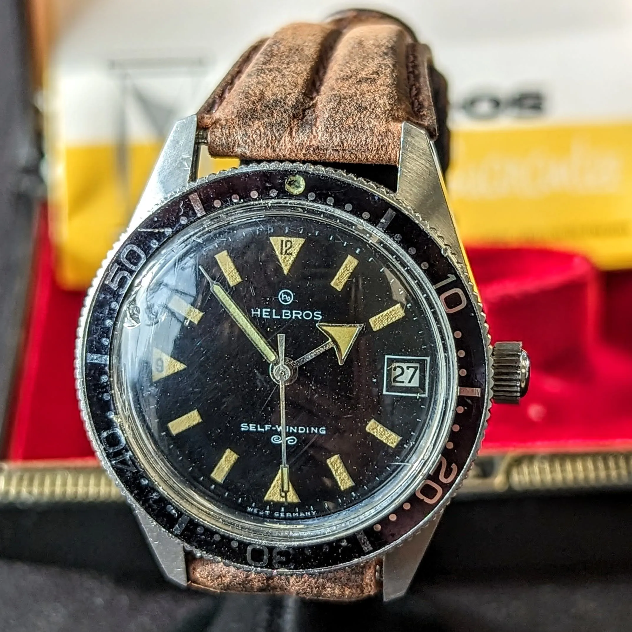 1960s HELBROS Invincible Skin Diver Automatic Wristwatch 17 Jewels Cal. PUW 1461 Germany Made