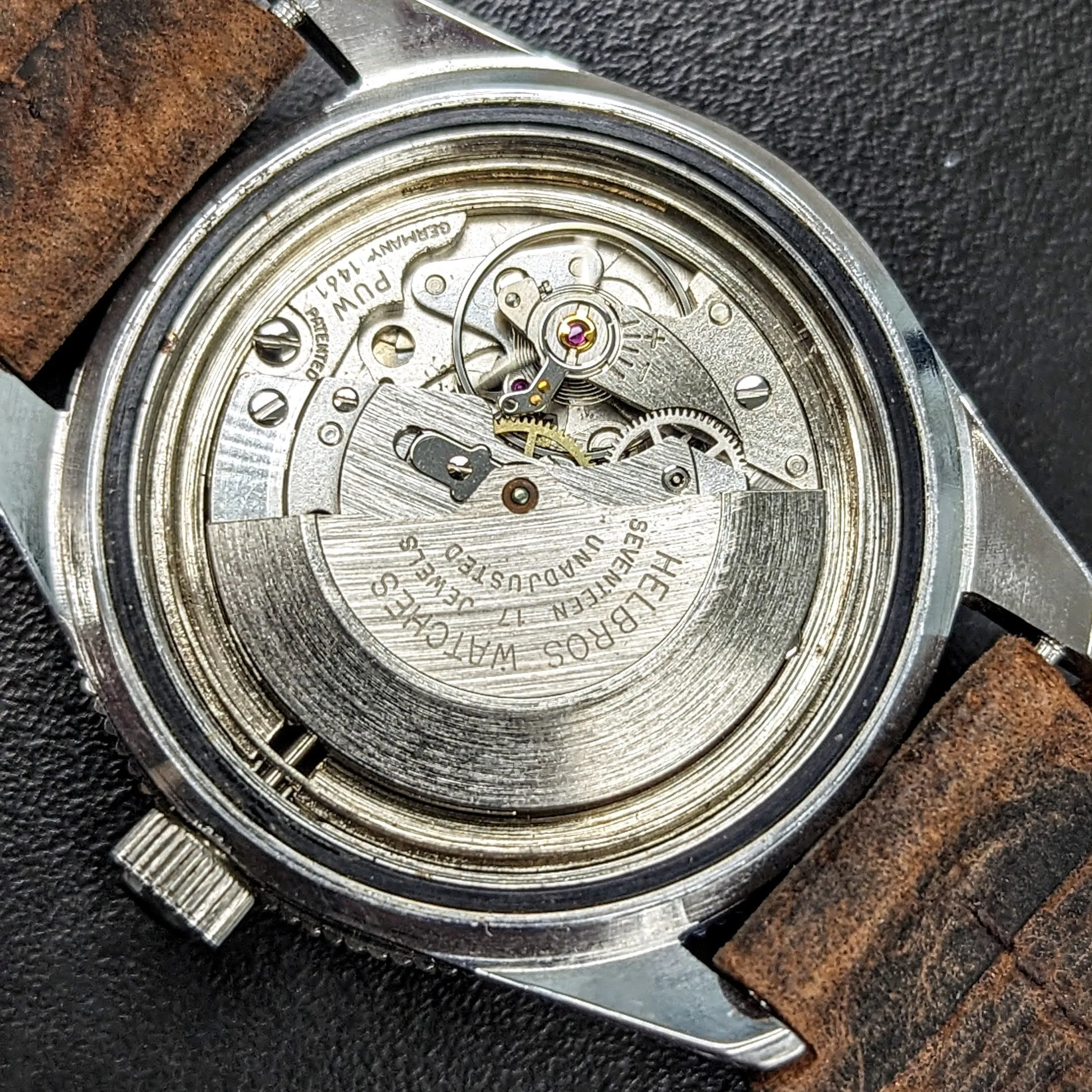 1960s HELBROS Invincible Skin Diver Automatic Wristwatch 17 Jewels Cal. PUW 1461 Germany Made