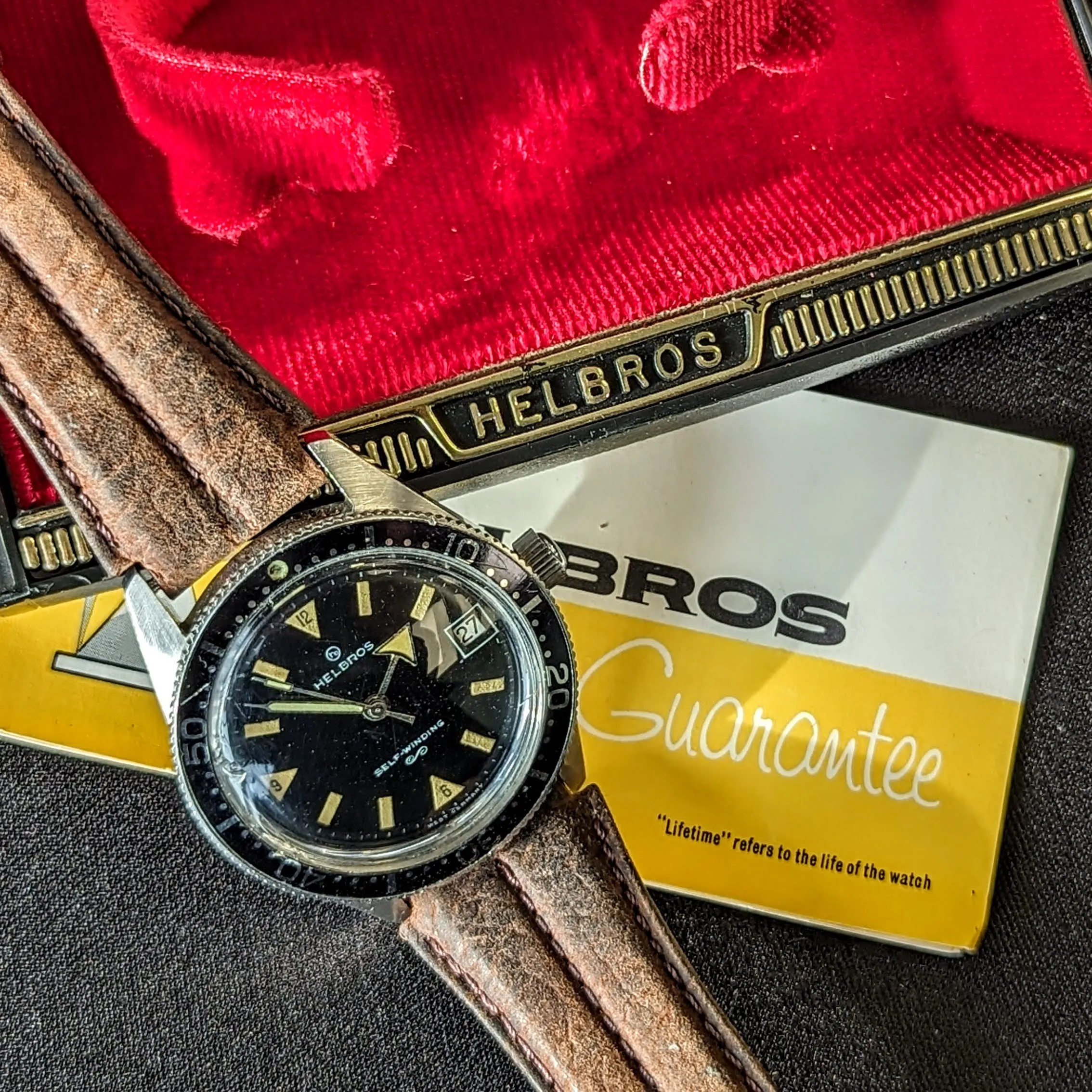 1960s HELBROS Invincible Skin Diver Automatic Wristwatch 17 Jewels Cal. PUW 1461 Germany Made