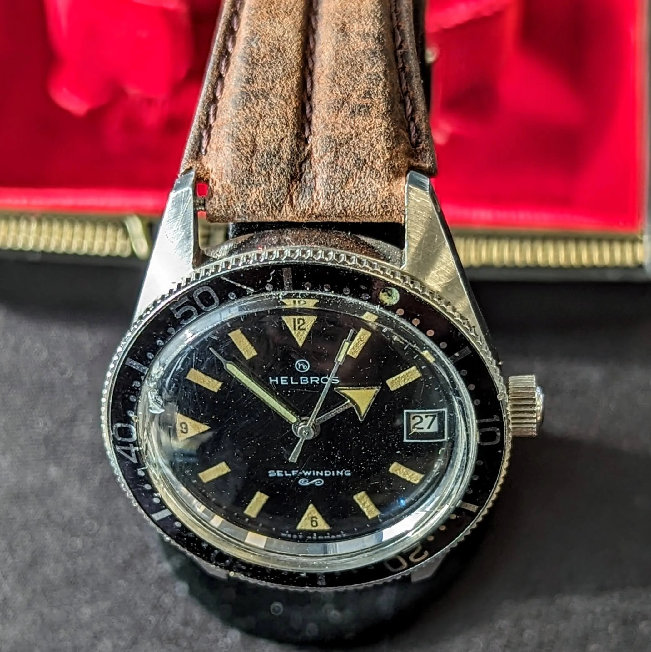1960s HELBROS Invincible Skin Diver Automatic Wristwatch 17 Jewels Cal. PUW 1461 Germany Made
