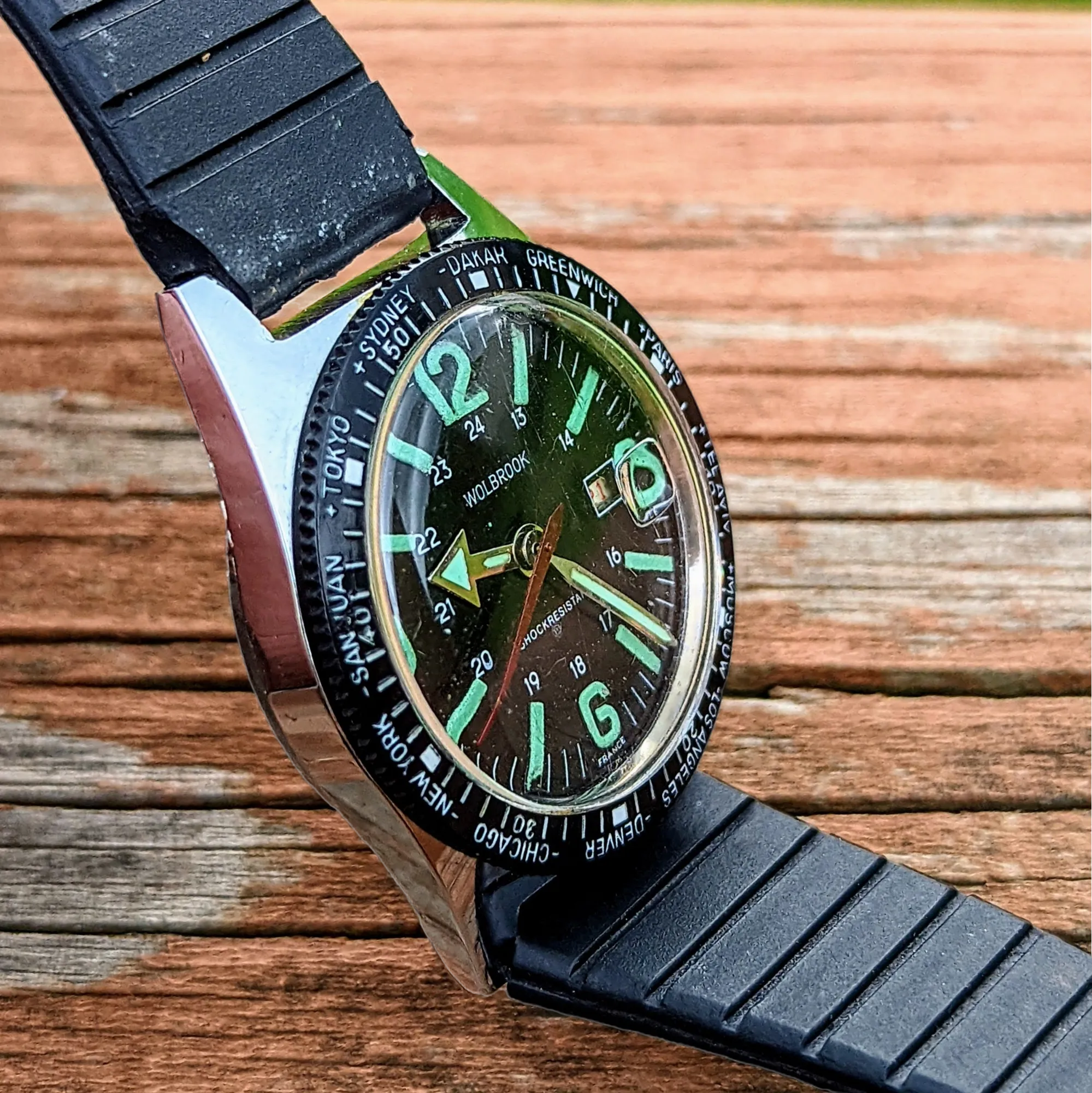 1960's WOLBROOK The Skindriver Worldtimer Watch France Made