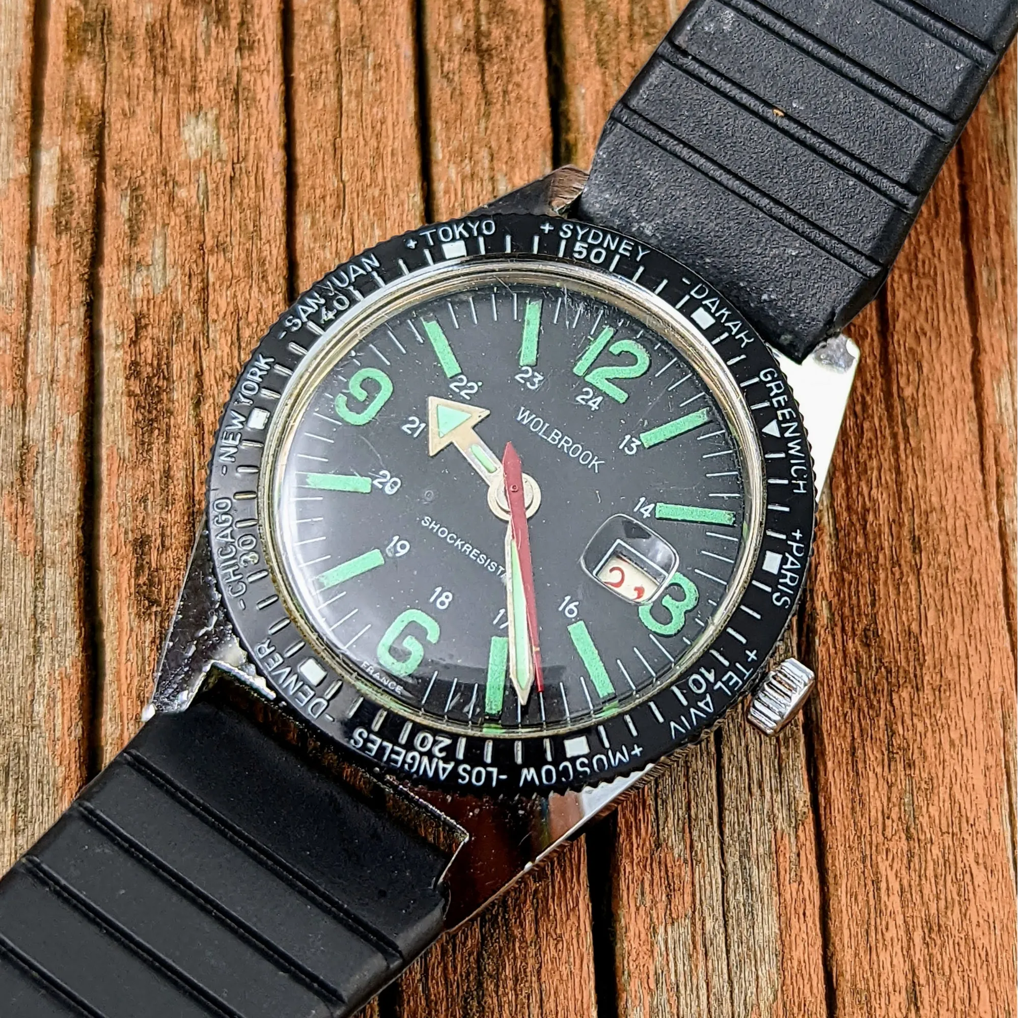 1960's WOLBROOK The Skindriver Worldtimer Watch France Made