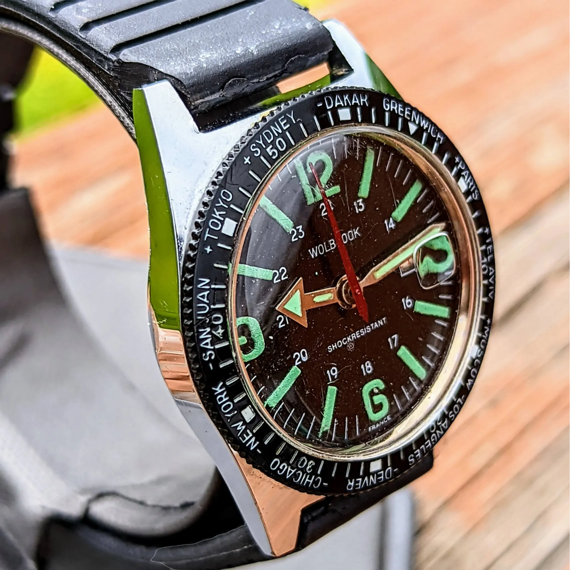1960's WOLBROOK The Skindriver Worldtimer Watch France Made