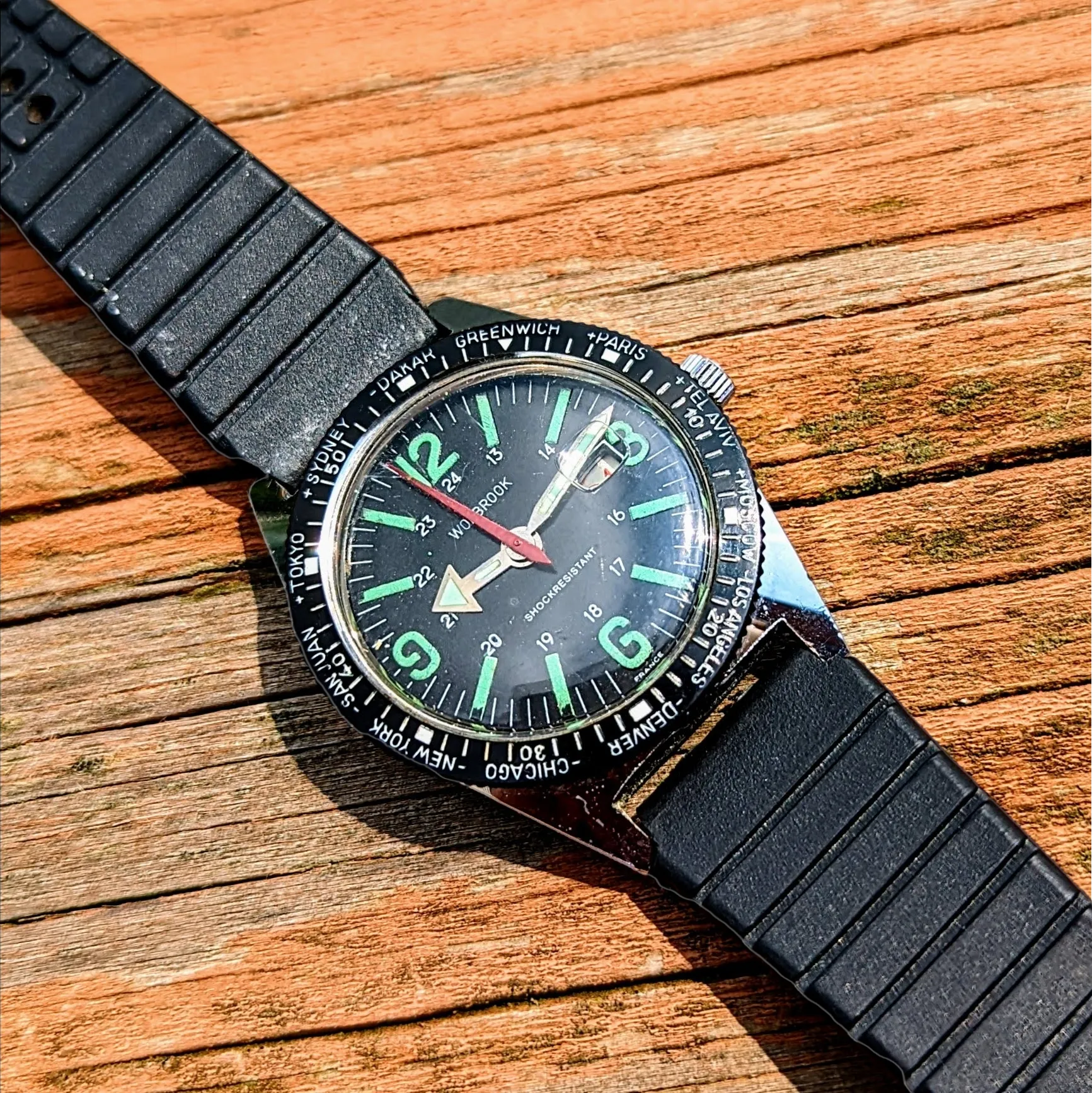 1960's WOLBROOK The Skindriver Worldtimer Watch France Made