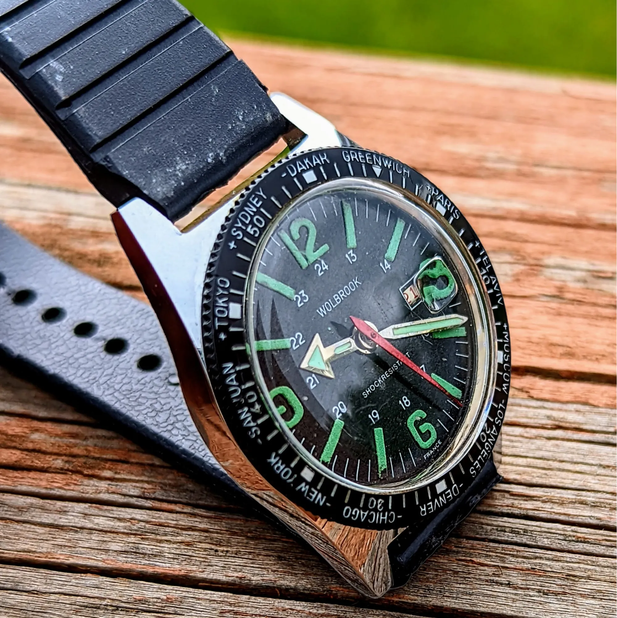1960's WOLBROOK The Skindriver Worldtimer Watch France Made