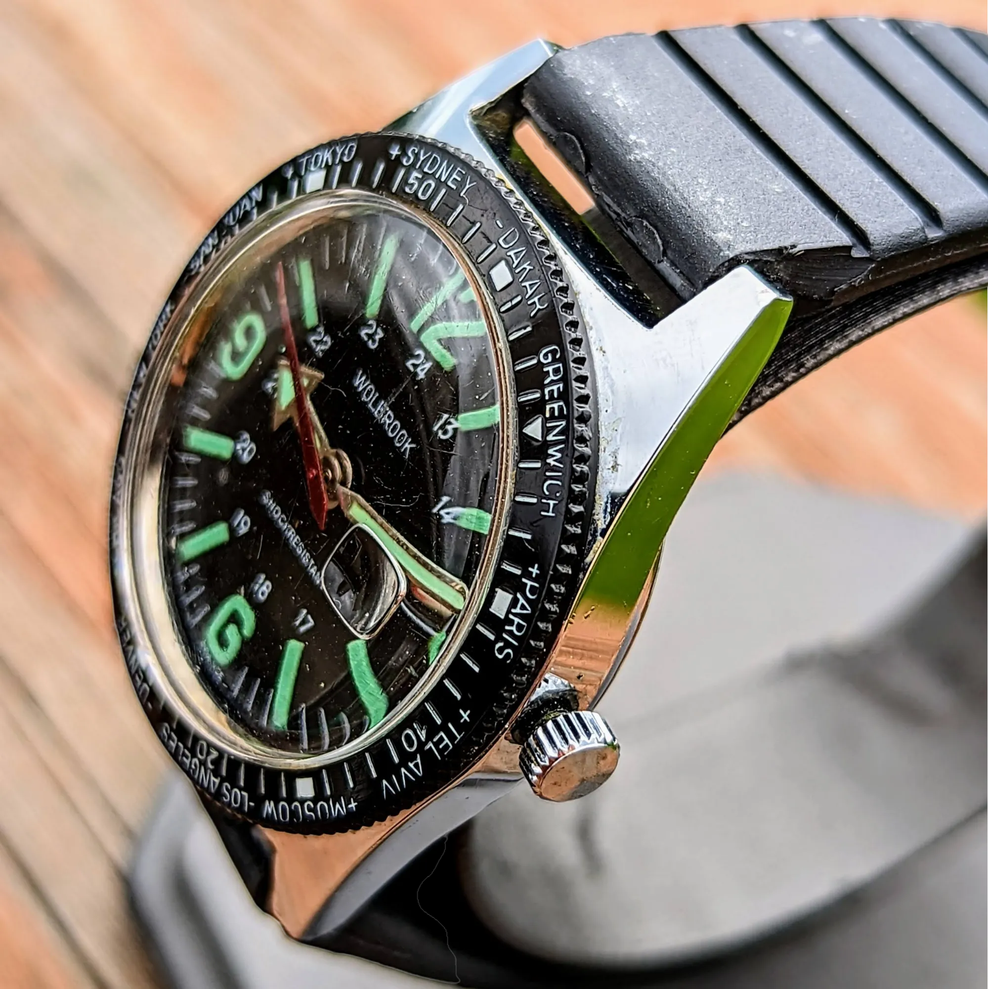 1960's WOLBROOK The Skindriver Worldtimer Watch France Made