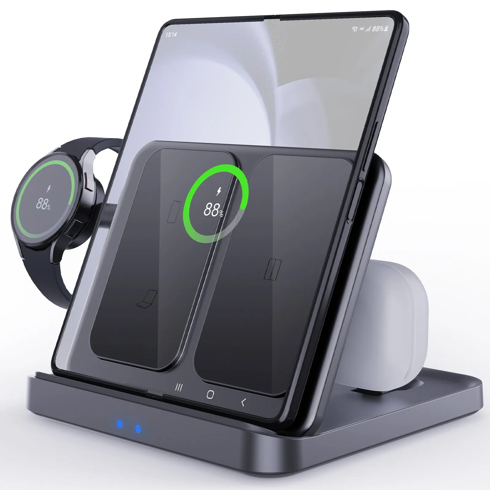 3-in-1 Foldable Wireless Charger for Samsung Fold6 Flip6 Smartphone Smart Watch Bluetooth Earbuds Desktop Stand