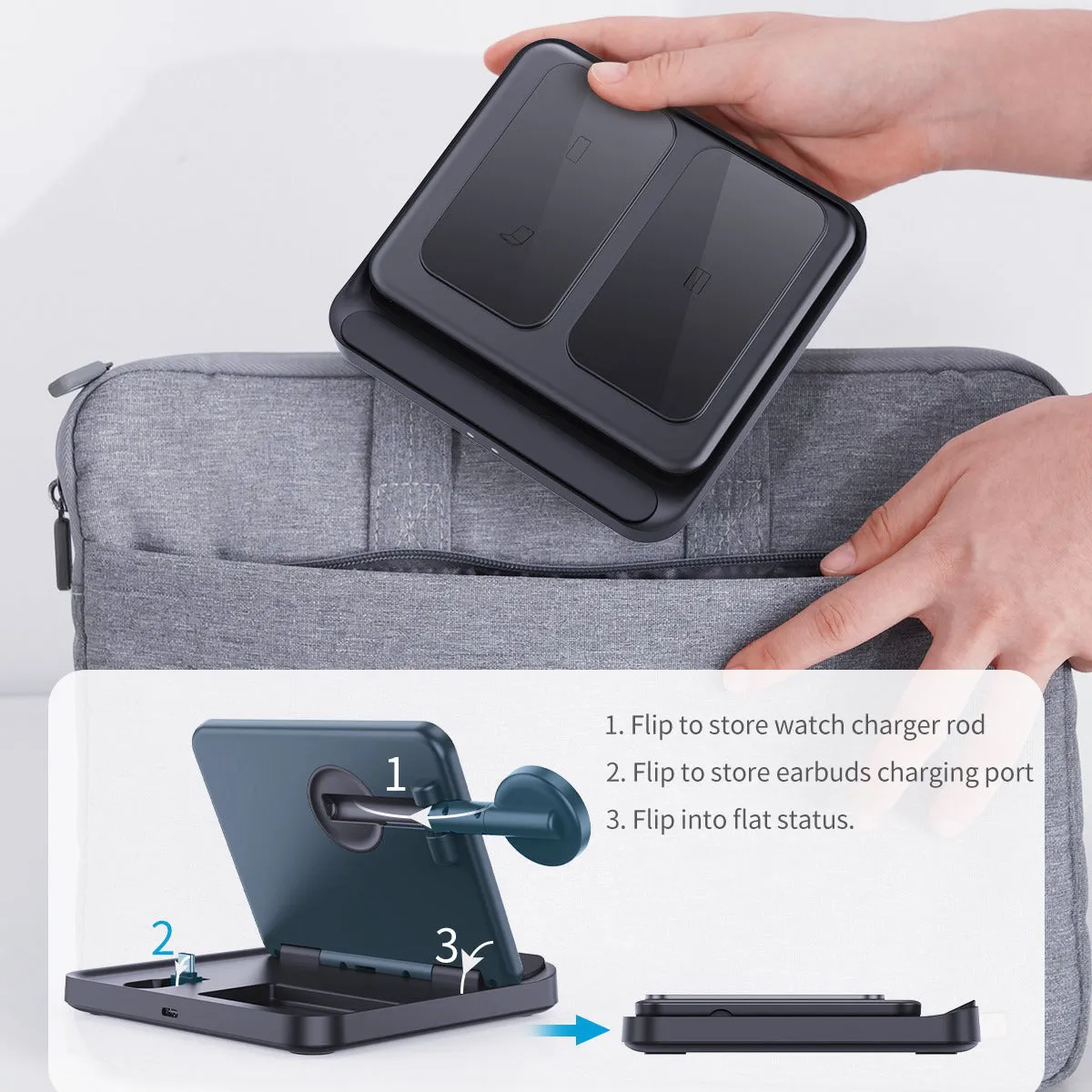 3-in-1 Foldable Wireless Charger for Samsung Fold6 Flip6 Smartphone Smart Watch Bluetooth Earbuds Desktop Stand