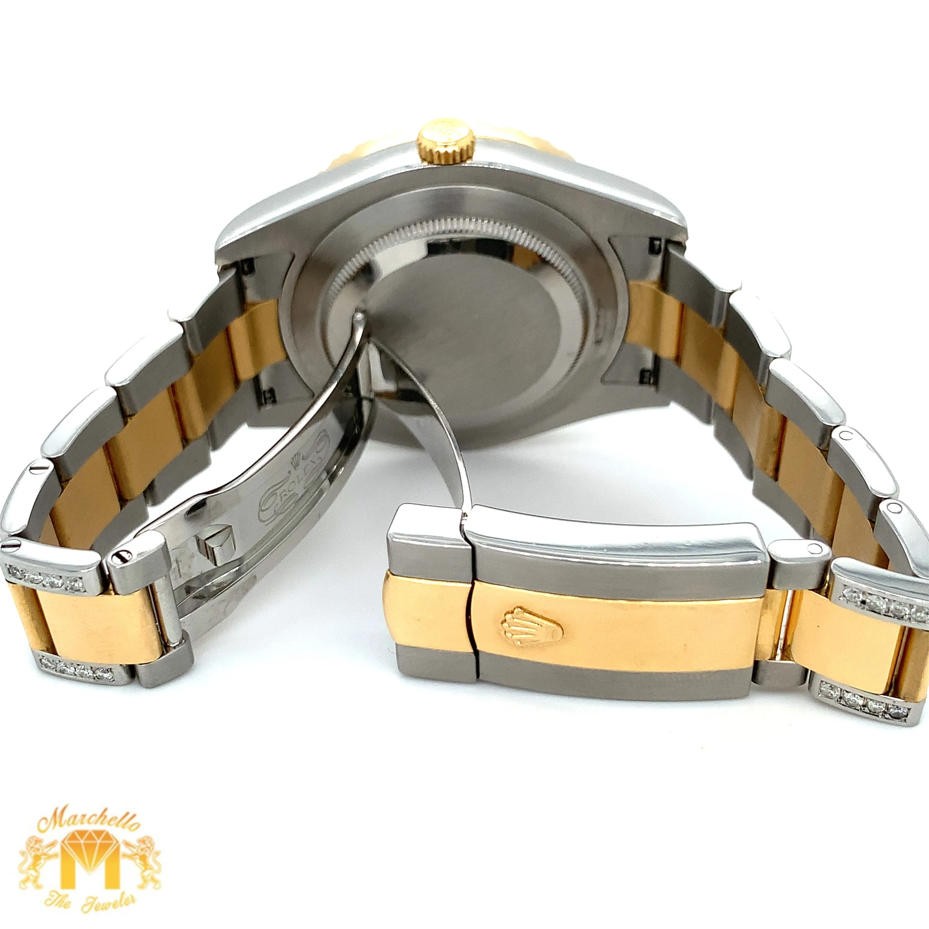 41mm Rolex Datejust Diamond Watch with Two-tone Oyster Band (Mother of pearl ( MOP ) factory Roman dial) (Model number: 116333)