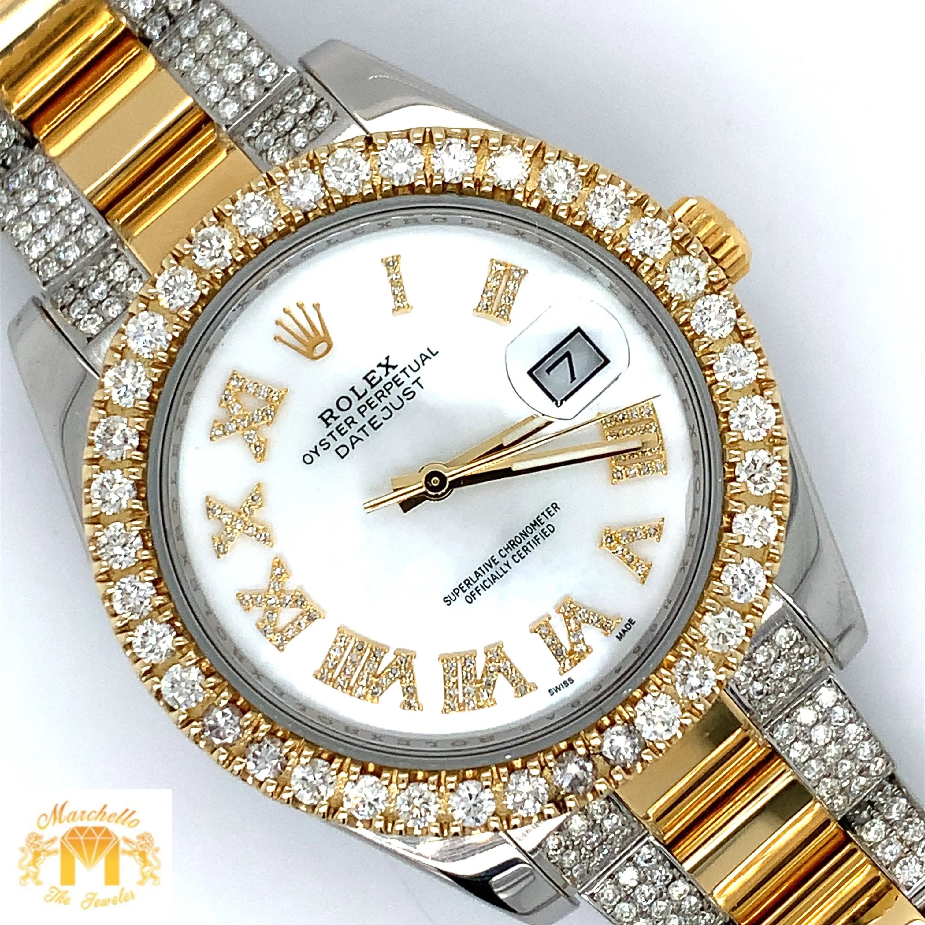 41mm Rolex Datejust Diamond Watch with Two-tone Oyster Band (Mother of pearl ( MOP ) factory Roman dial) (Model number: 116333)