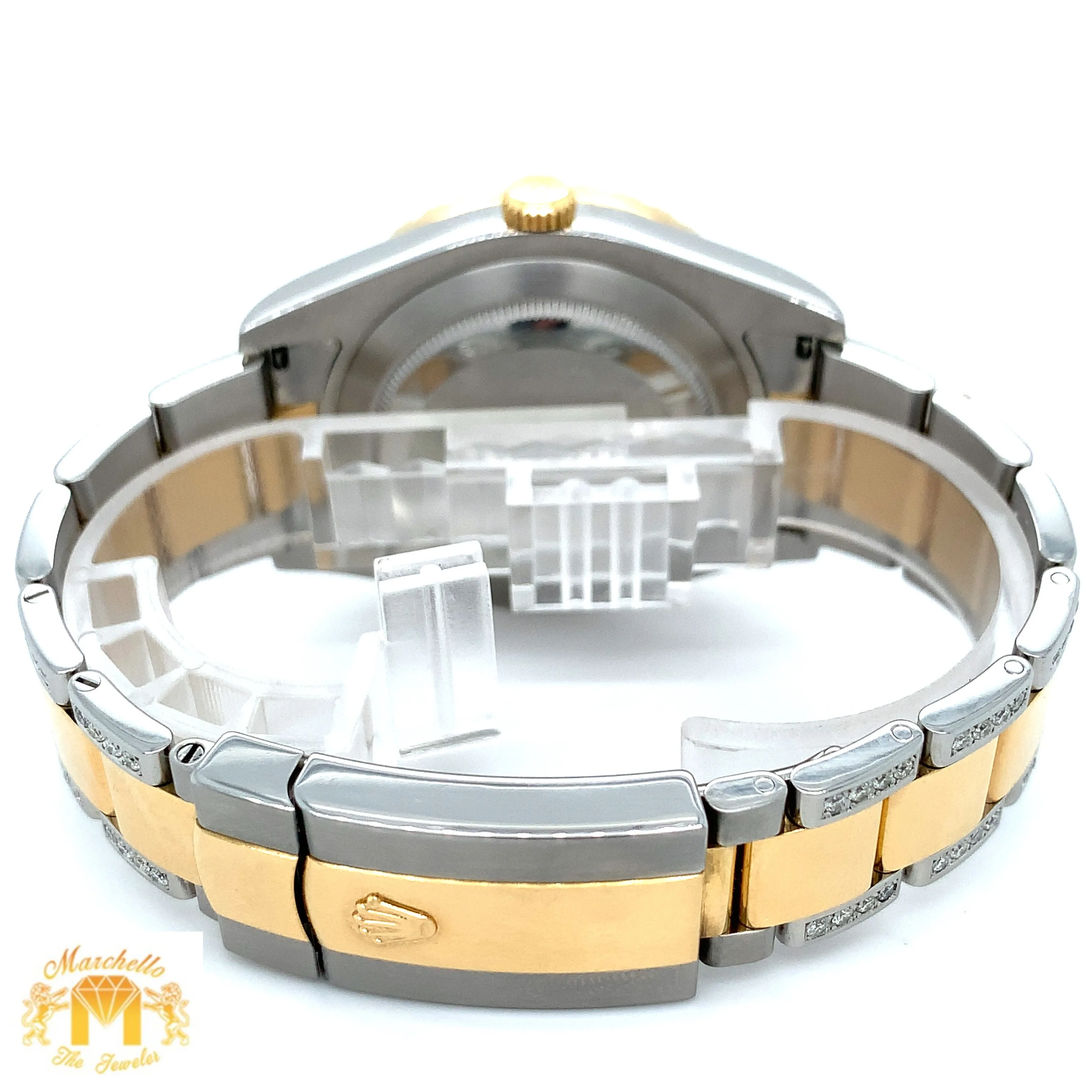 41mm Rolex Datejust Diamond Watch with Two-tone Oyster Band (Mother of pearl ( MOP ) factory Roman dial) (Model number: 116333)
