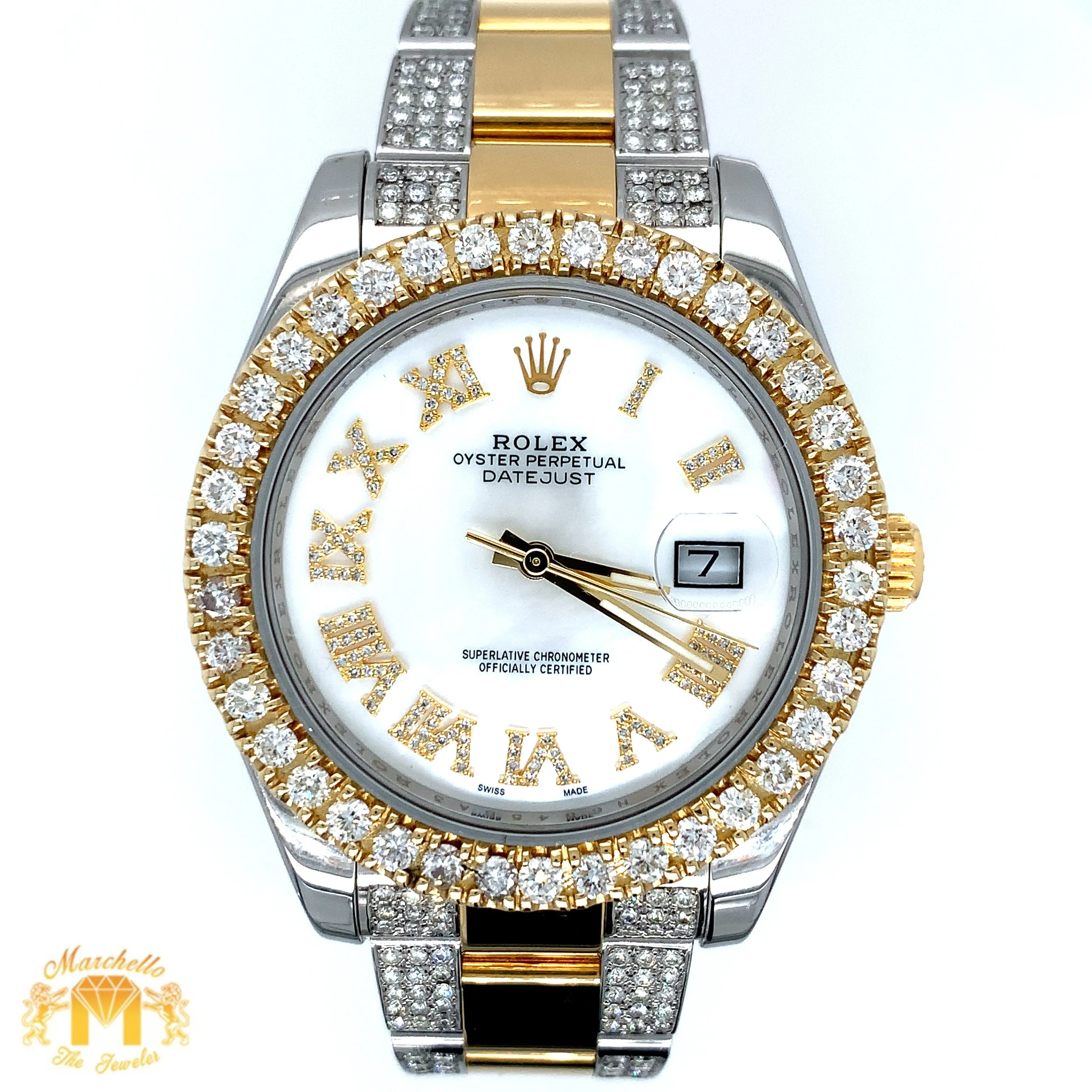 41mm Rolex Datejust Diamond Watch with Two-tone Oyster Band (Mother of pearl ( MOP ) factory Roman dial) (Model number: 116333)