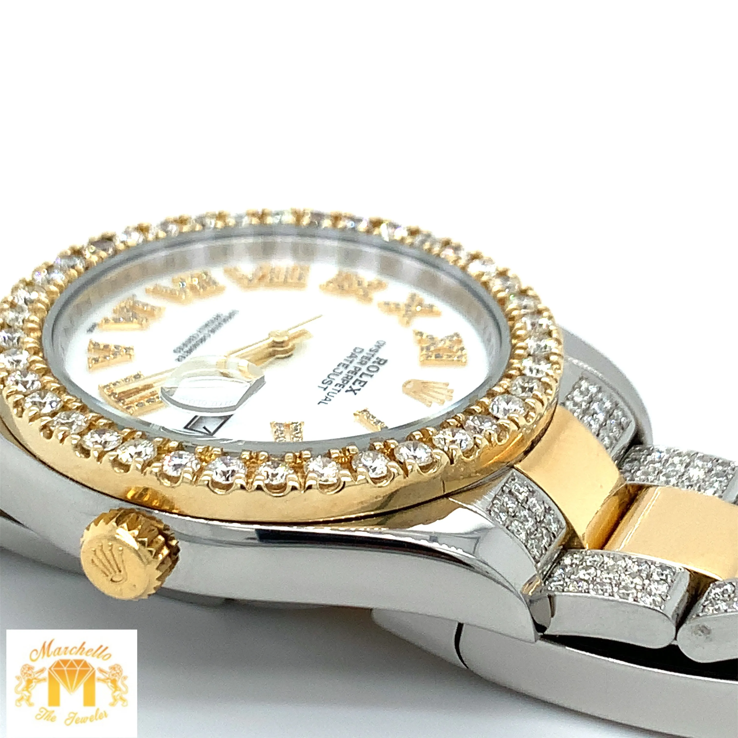 41mm Rolex Datejust Diamond Watch with Two-tone Oyster Band (Mother of pearl ( MOP ) factory Roman dial) (Model number: 116333)