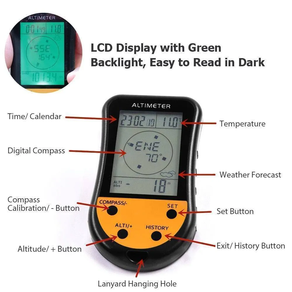 8-in-1 Digital Altimeter Barometer Compass Thermometer Weather Forecast