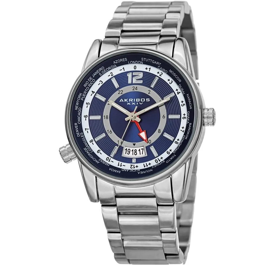 Akribos Xxiv World Time Quartz Blue Dial Men's Watch AK1021SSBU